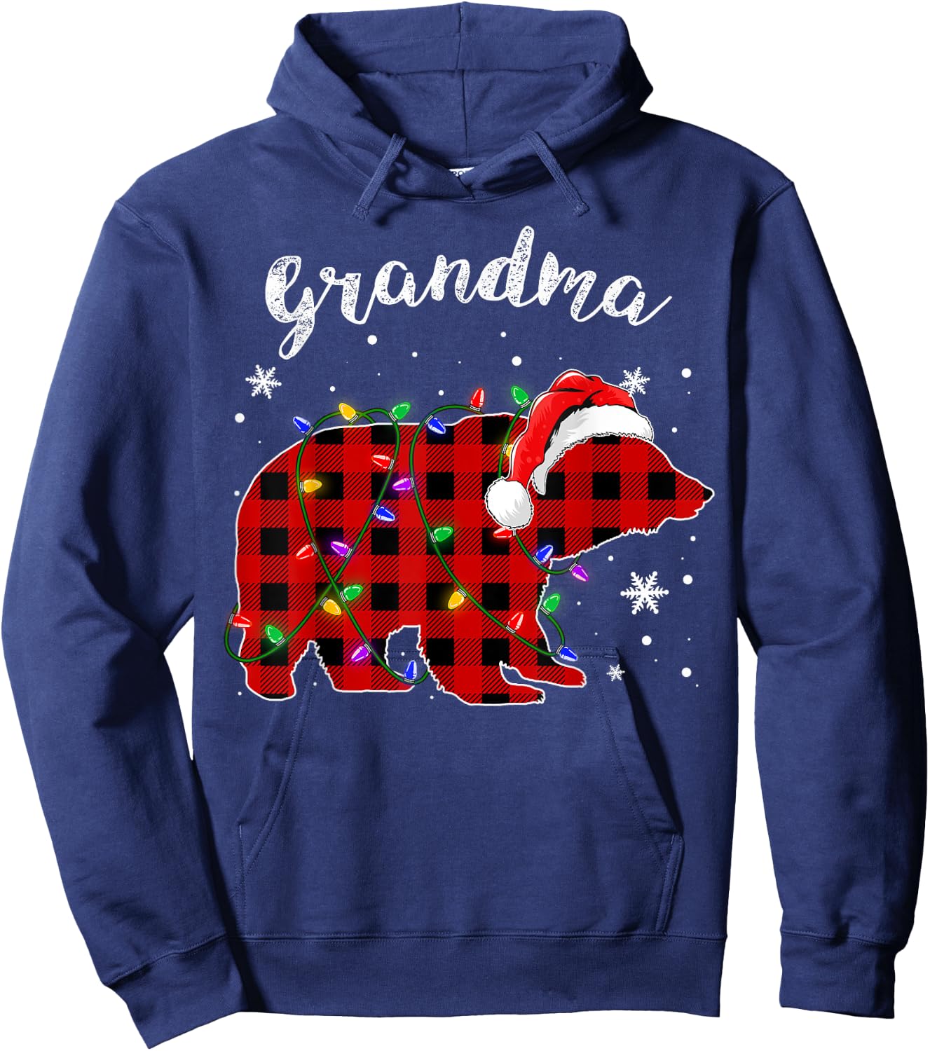 Red Plaid Grandma Bear Buffalo Family Pajama Christmas Hoodie - Hoodie | Navy