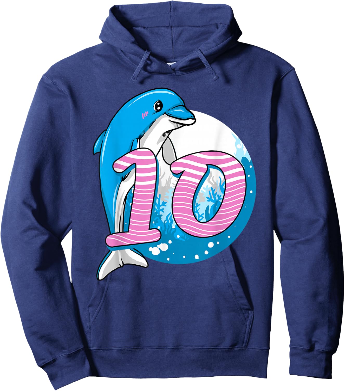 10 Year Dolphin Birthday for 10th Birthday Dolphin Girl Hoodie - Hoodie | Navy