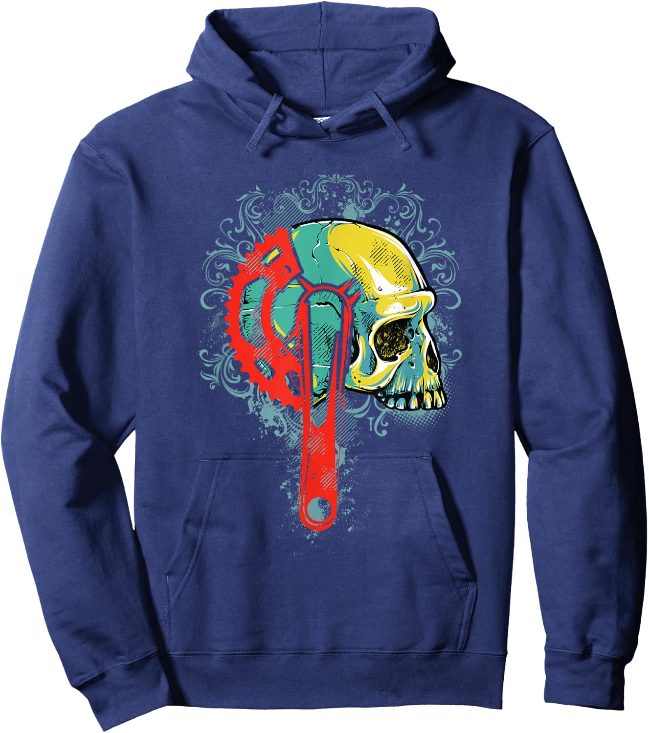 Bike Shirt Gift Boys Men Cyclists Skull Bicycle Crankset Hoodie - Hoodie | Navy