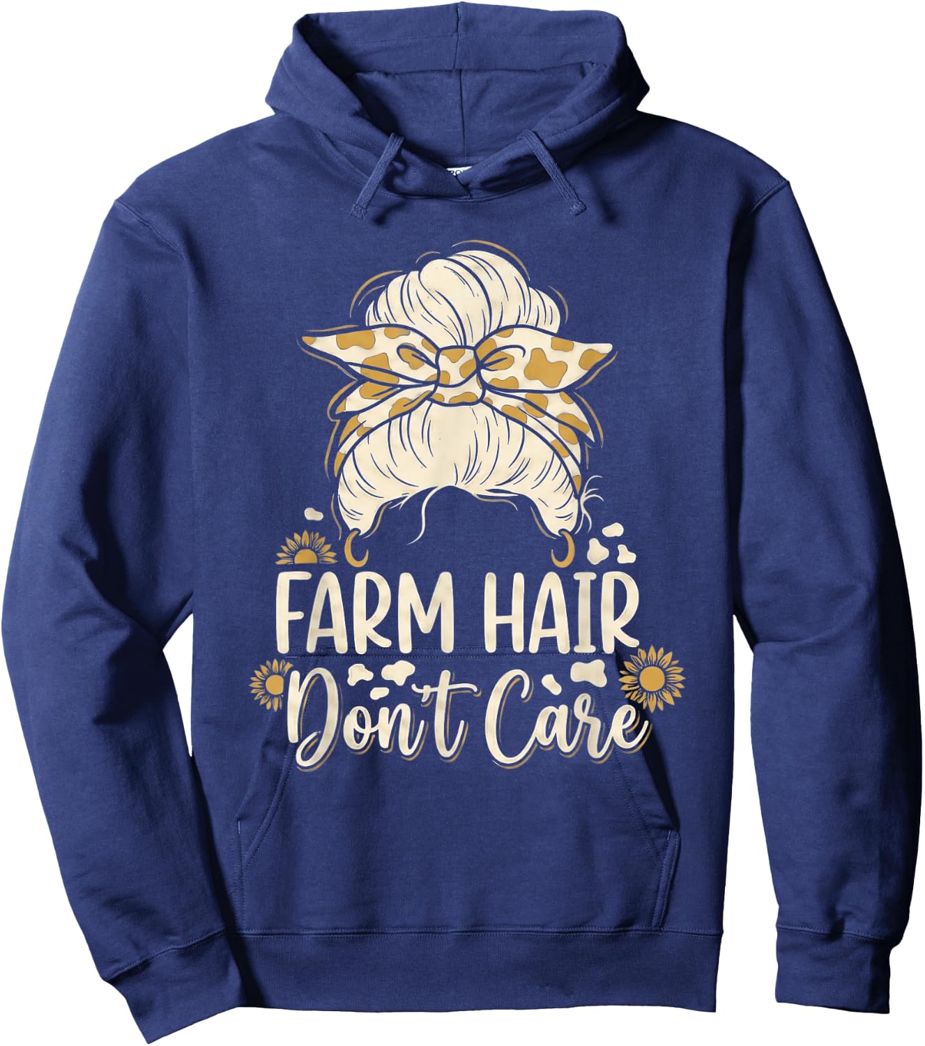 Farm Hair Don't Care Funny Messy Bun Farmer Girl Hoodie - Hoodie | Navy