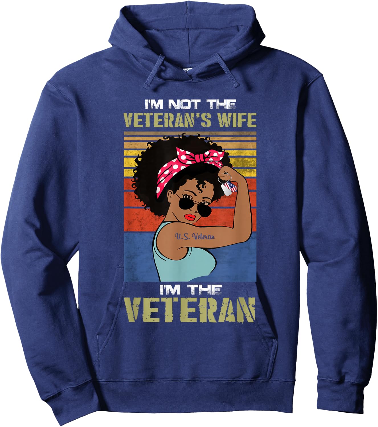 African American Female Veteran Proud I'm Not Veteran's Wife Hoodie - Hoodie | Navy