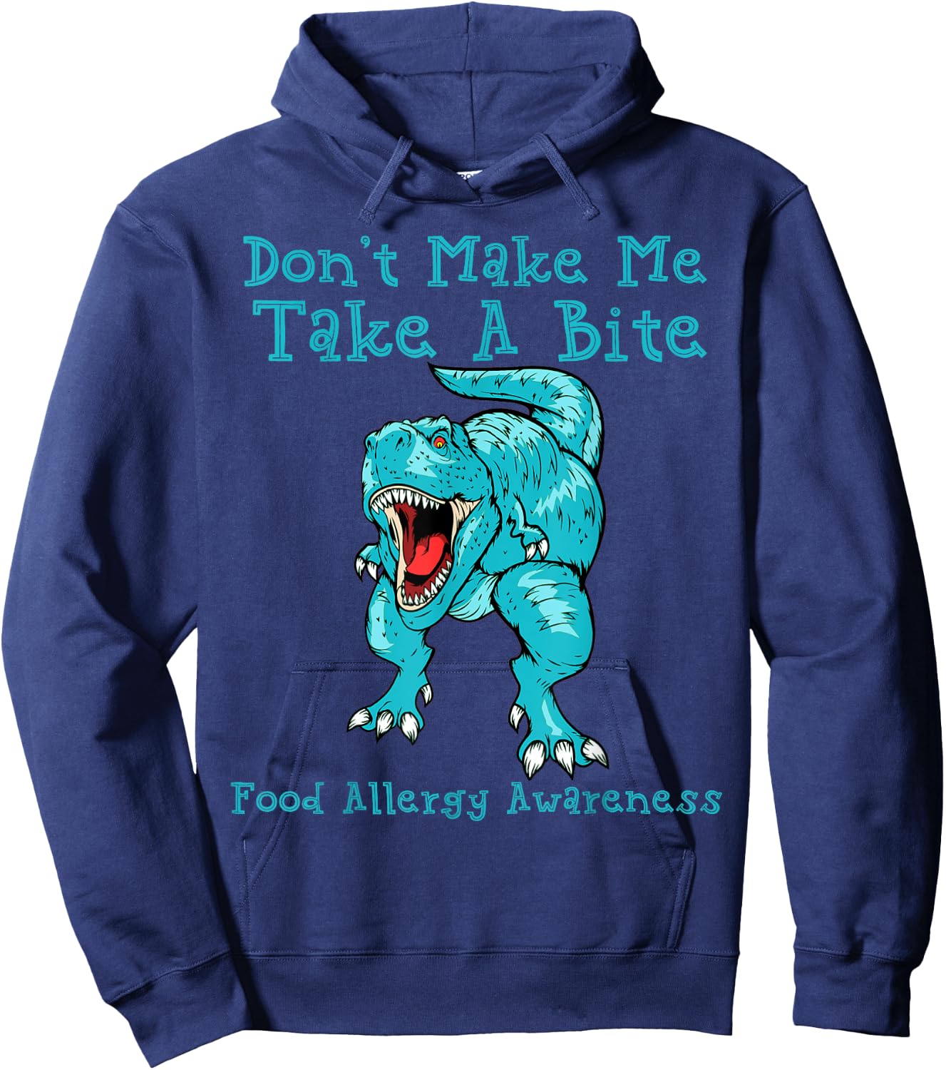 Kids Food Allergy Awareness T Shirt Boys Teal Rex Dinosaur Hoodie - Hoodie | Navy