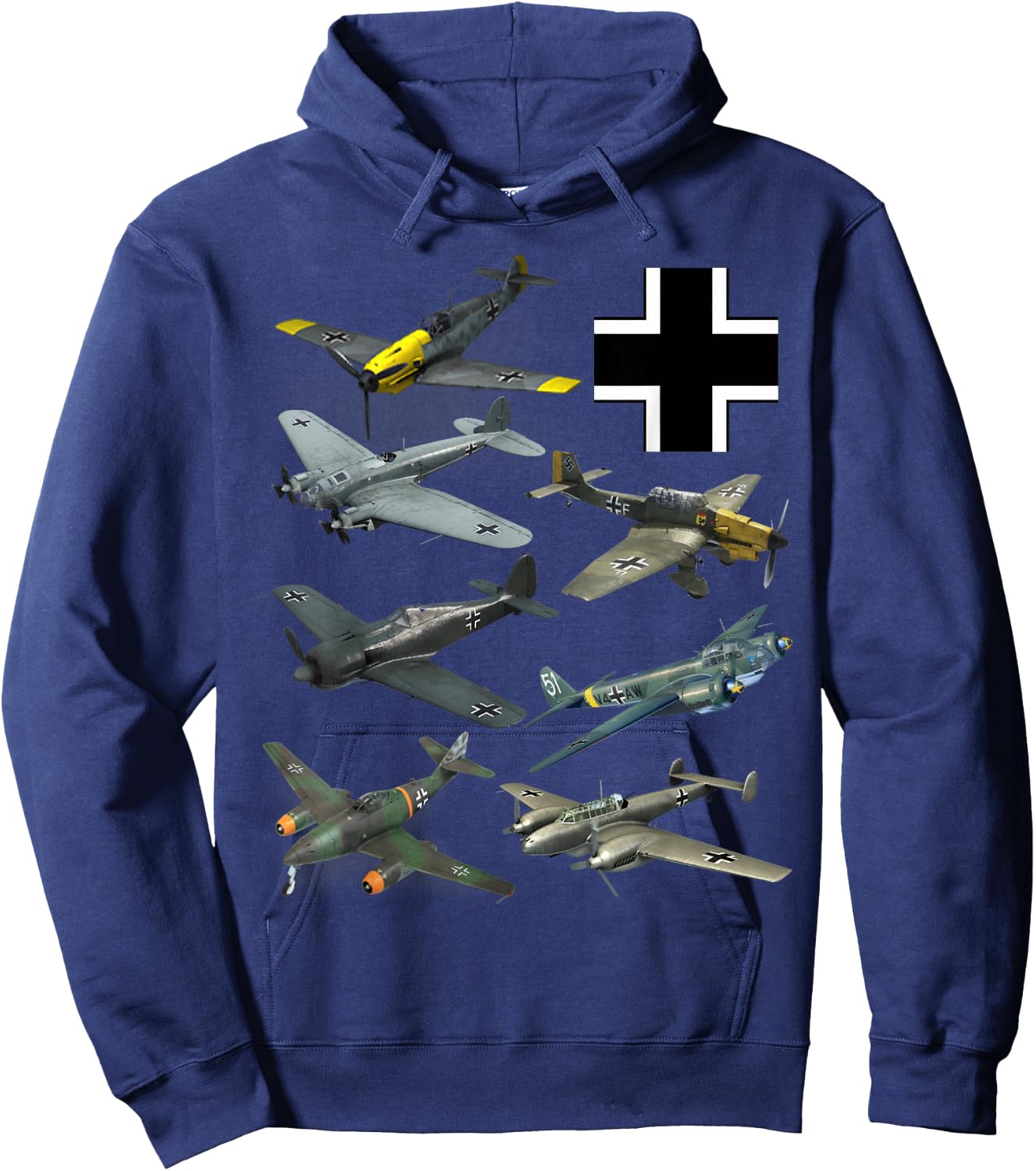 WW2 German Fighter Planes JU-87 Stuka Bf 109 ME 262 Fw190 Hoodie - Hoodie | Navy