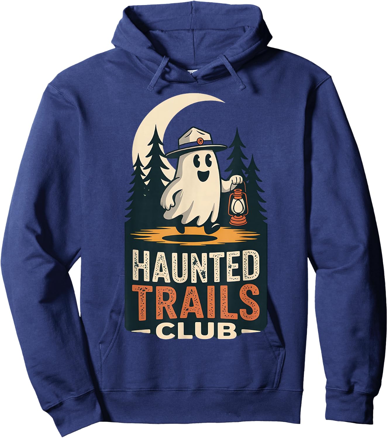 Haunted Trails Club Ghost Cool Hiking Funny Spooky Camping Hoodie - Hoodie | Navy