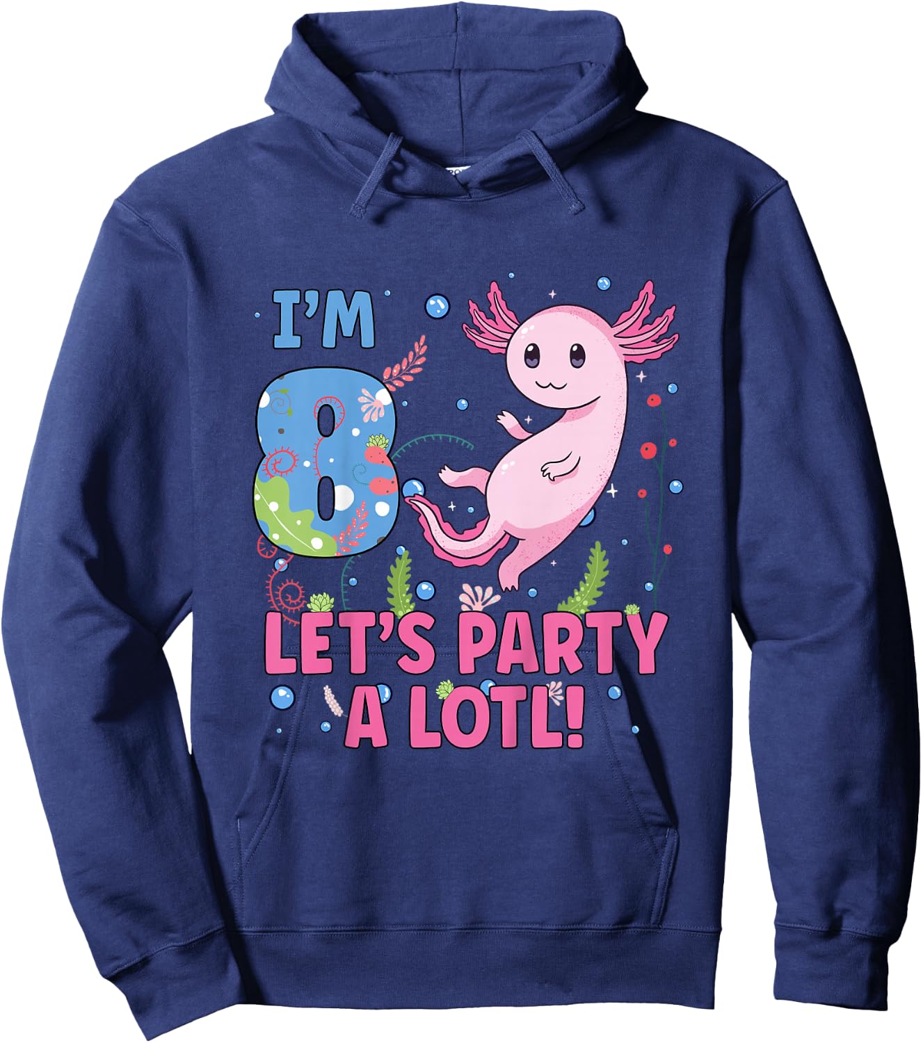 Cute Axolotl Motif 8 year old Axolotl Lover 8th Birthday Hoodie - Hoodie | Navy