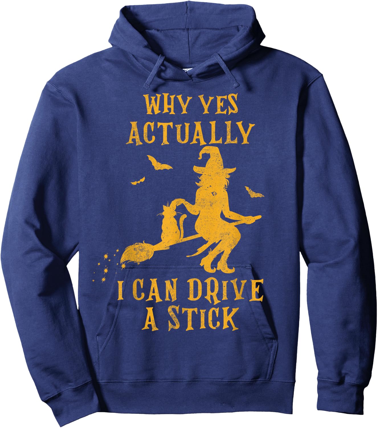 Why Yes Actually I Can Drive a Stick Halloween Witch & Cat Women Kids Hoodie - Hoodie | Navy