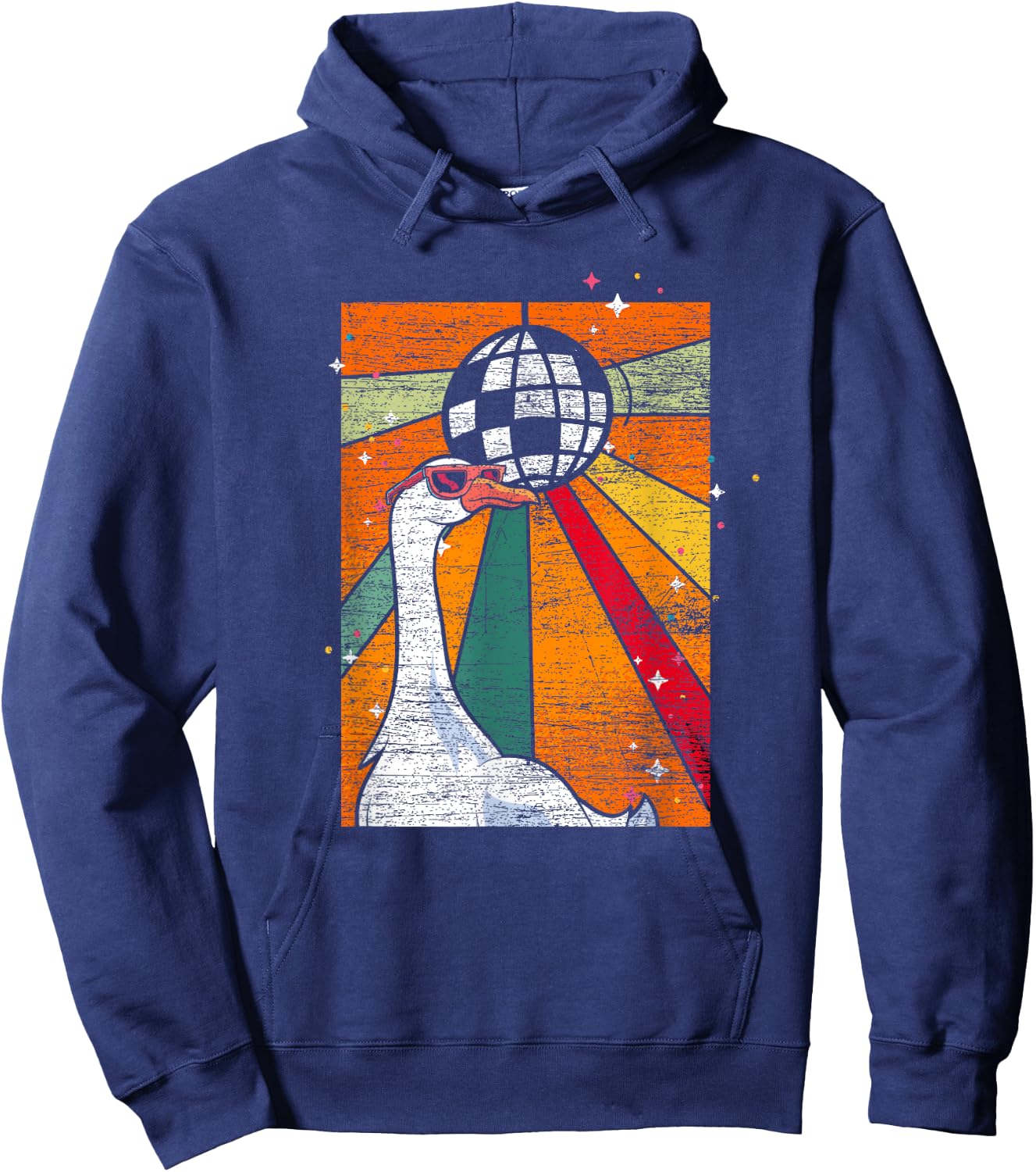 Funny Farm Animal Sunglasses Disco Ball Retro Cool Goose Hoodie - Hoodie | Navy