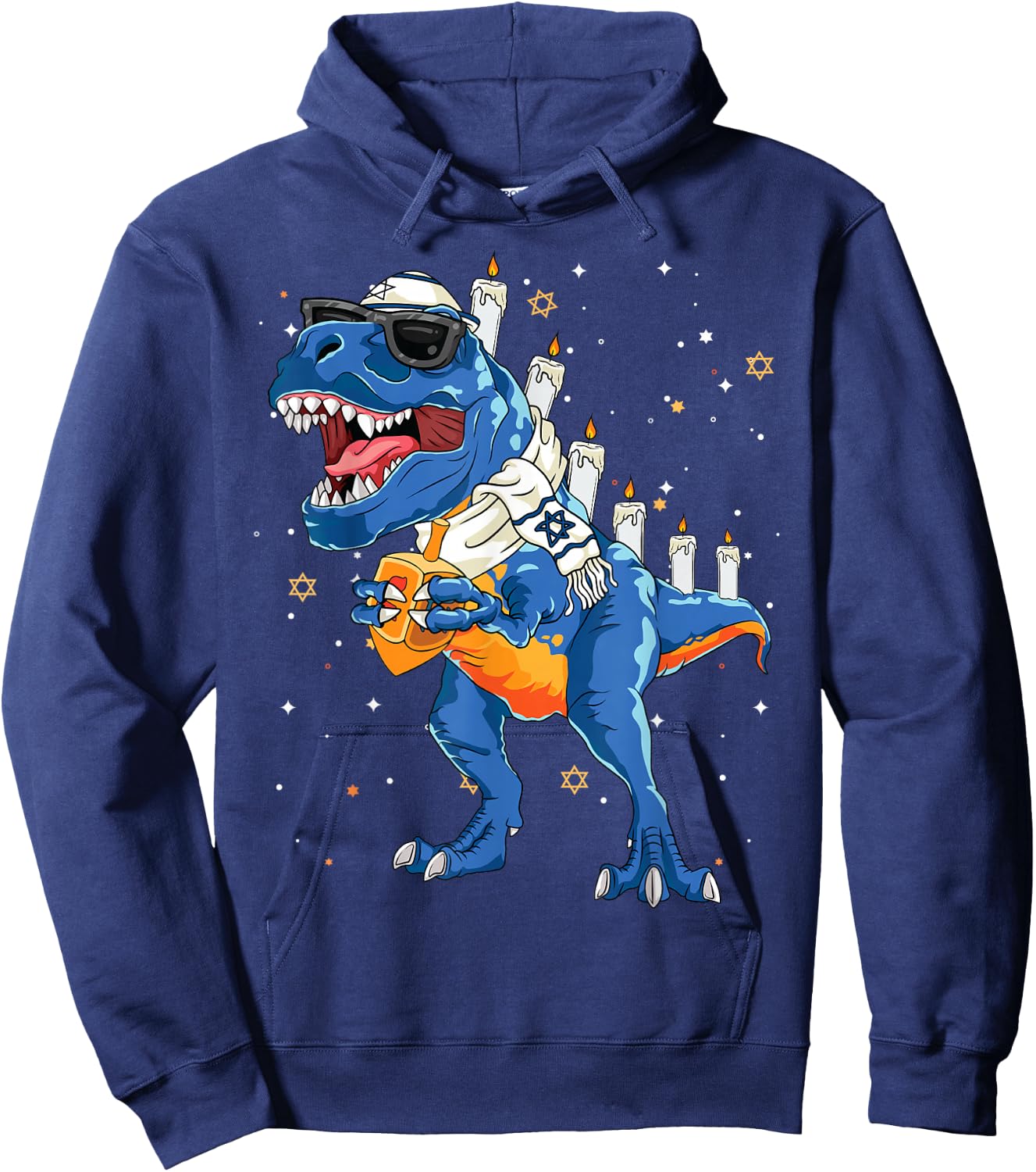 Hanukkah Dinosaur Menorasaurus T Rex Dino Chanukah Boys 2024 Hoodie - Hoodie | Navy