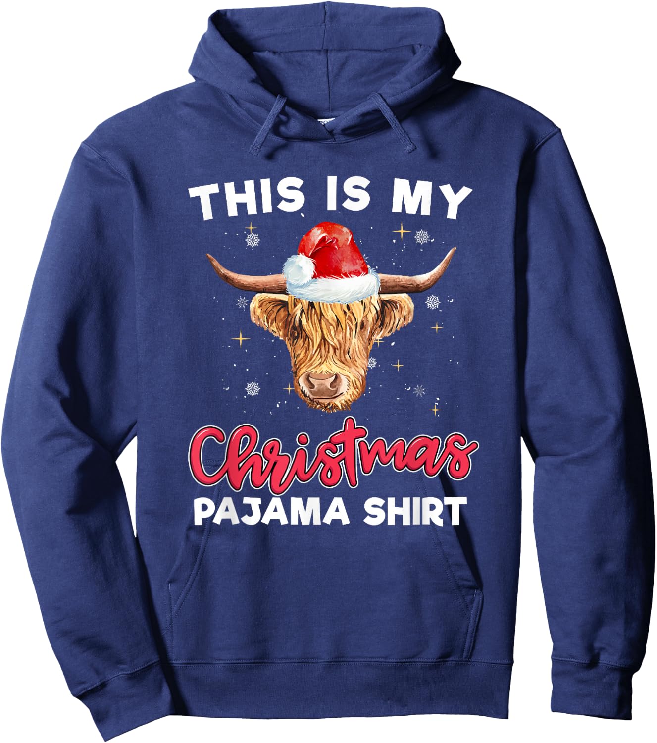 Highland Cow Christmas Pajama Santa Cow Lover Hoodie - Hoodie | Navy