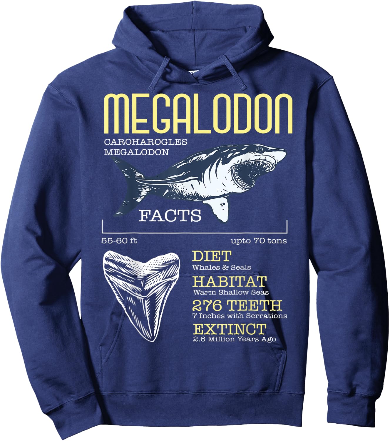 Megalodon Shirt Meg Facts Funny Shark Lover Hoodie - Hoodie | Navy