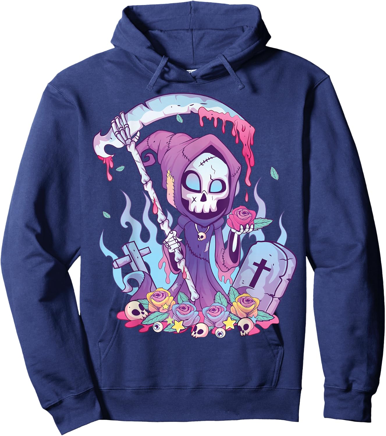 Pastel Goth Creepy Death Grim Reaper Kawaii Occult Menhera Small Hoodie - Hoodie | Navy