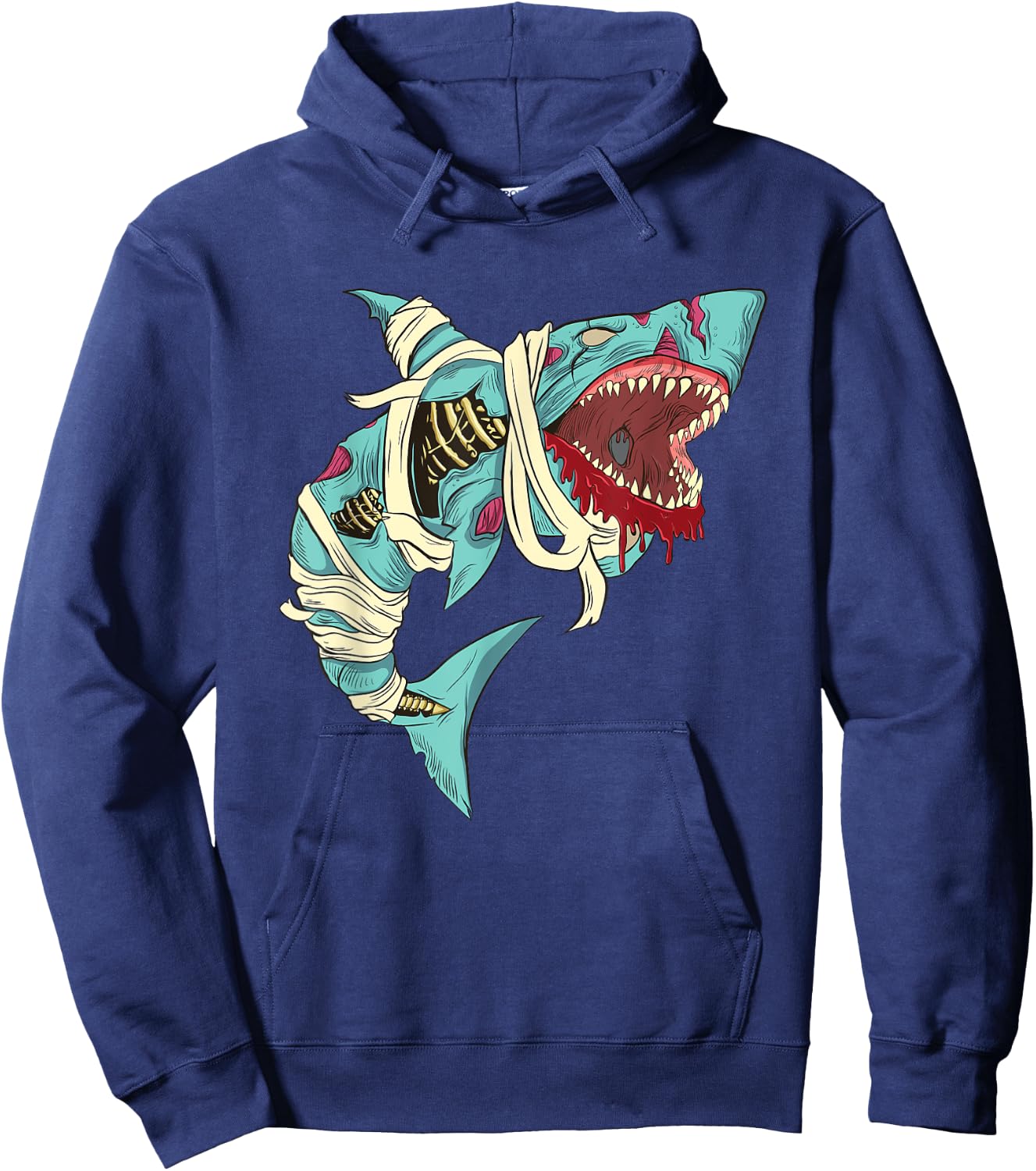 Shark Zombie Shirt Creepy Zombie Halloween Costume Mummy Hoodie - Hoodie | Navy