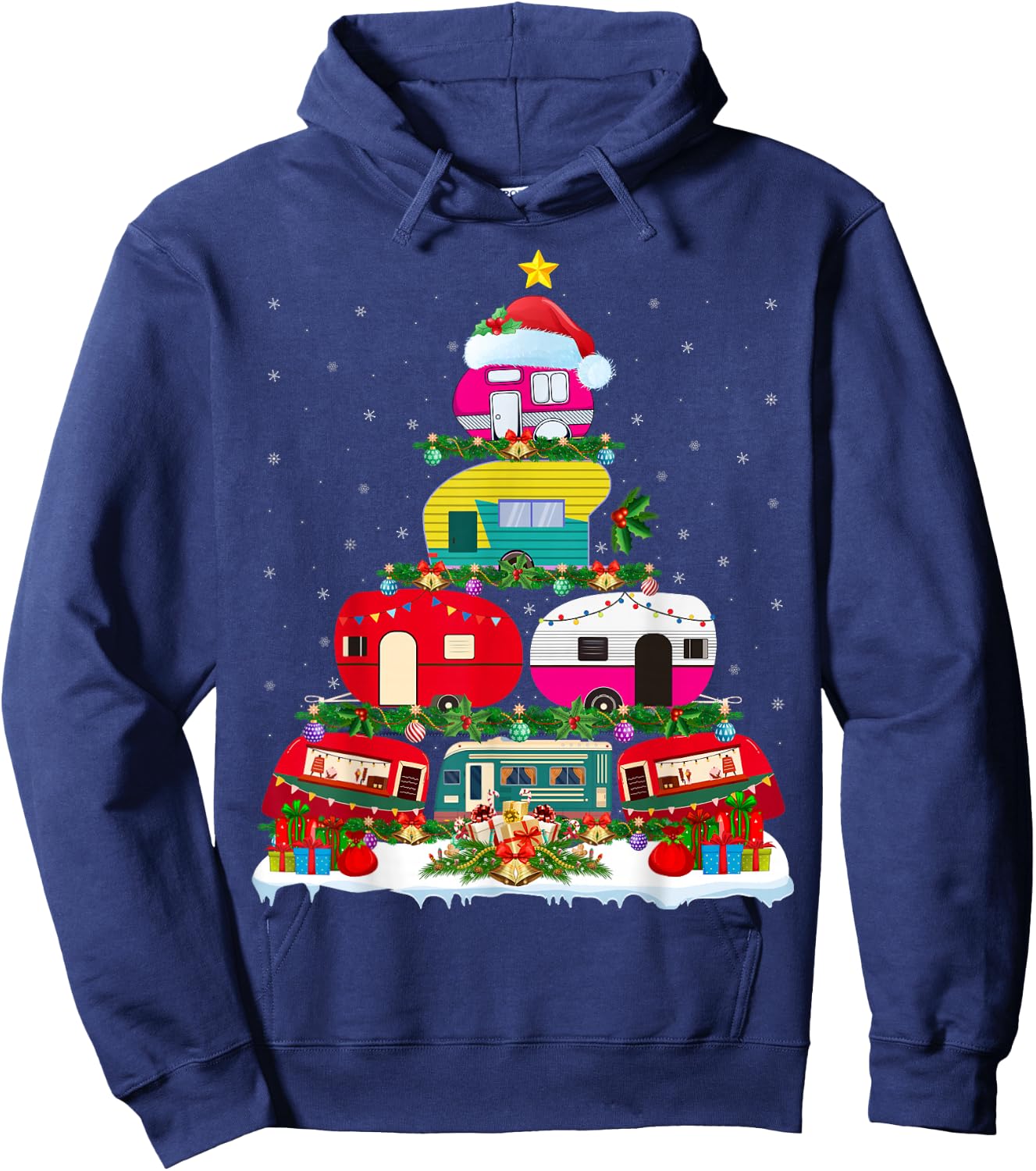Funny Xmas Lighting Santa Camping RV Christmas Tree Hoodie - Hoodie | Navy