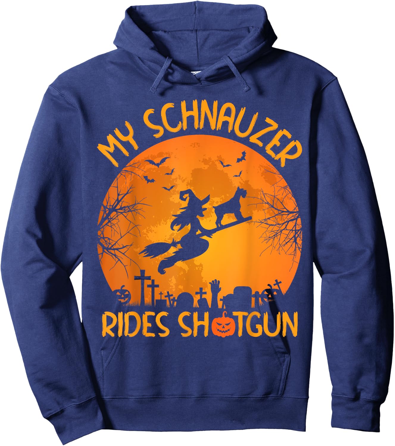 Funny My Schnauzer Rides Shotgun Witch Halloween Hoodie - Hoodie | Navy