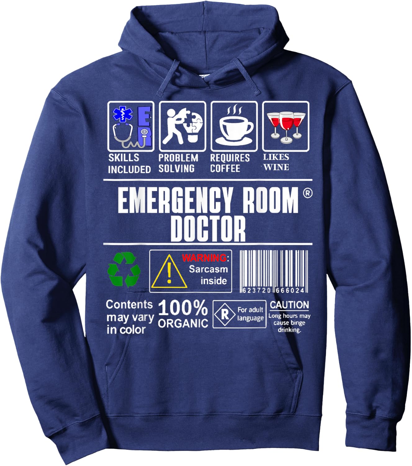 ER Emergency Room Doctor Label Skills Coffee Wine Sarcasm Hoodie - Hoodie | Navy