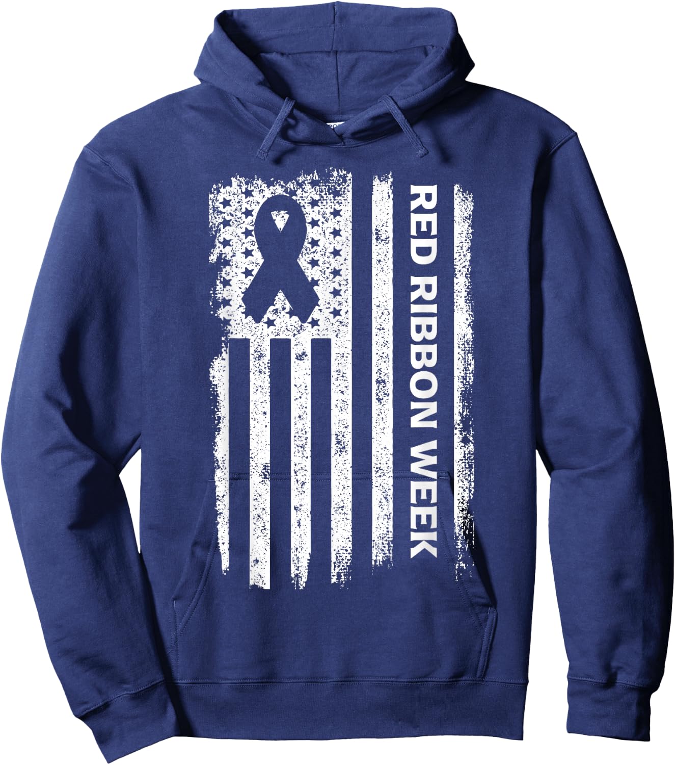 Red Ribbon Week American Flag Vintage Distressed Hoodie - Hoodie | Navy
