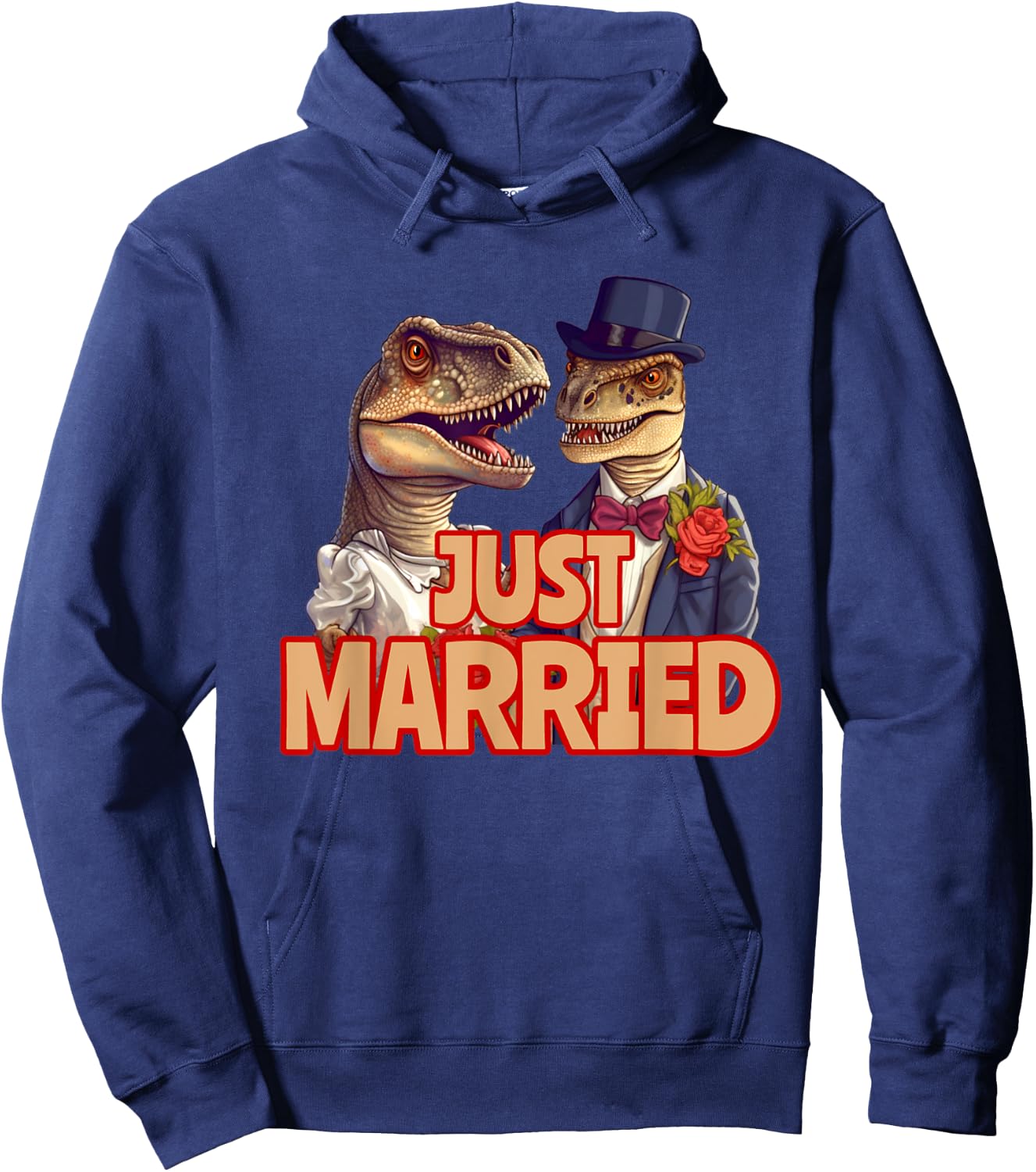 Funny Just Married Tyrannosaurus Rex T-Rex Wedding Dinosaurs Hoodie - Hoodie | Navy
