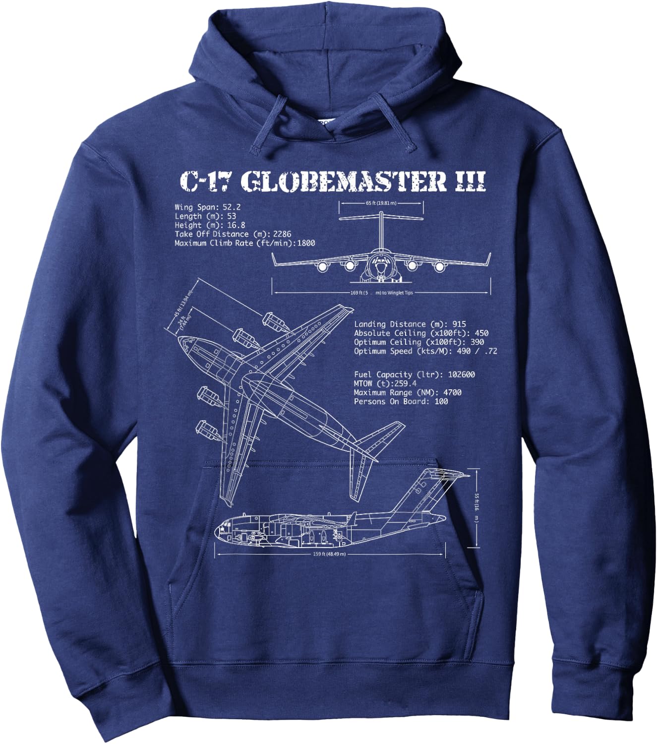 USAF Globemaster III C17 Blueprint transport Hoodie - Hoodie | Navy