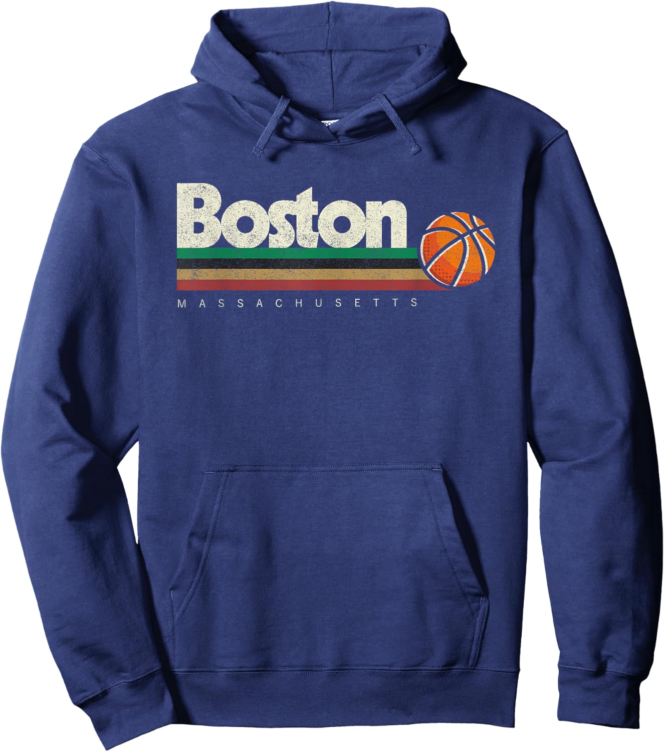 Vintage Basketball Boston City B-Ball Retro Stripes Hoodie - Hoodie | Navy