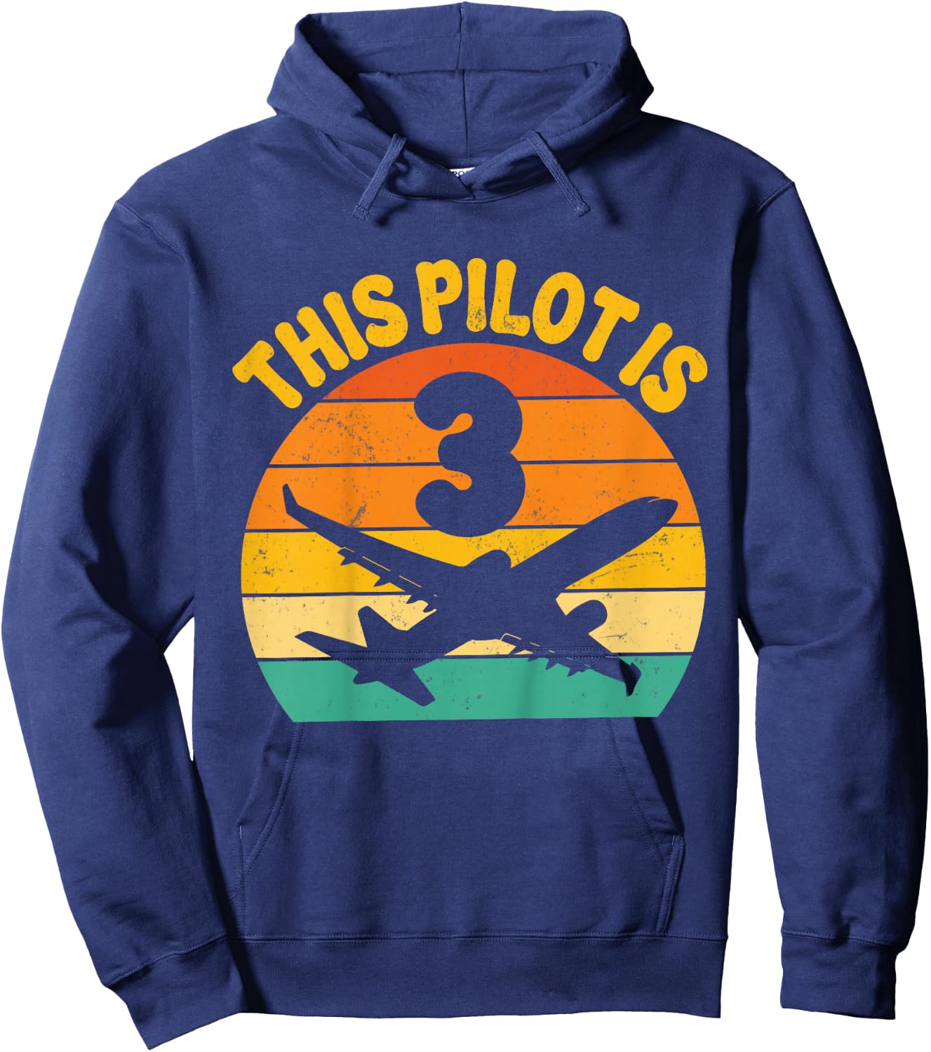 Retro This Pilot Is 3 Airplane Aviation Kids 3rd Birthday Hoodie - Hoodie | Navy