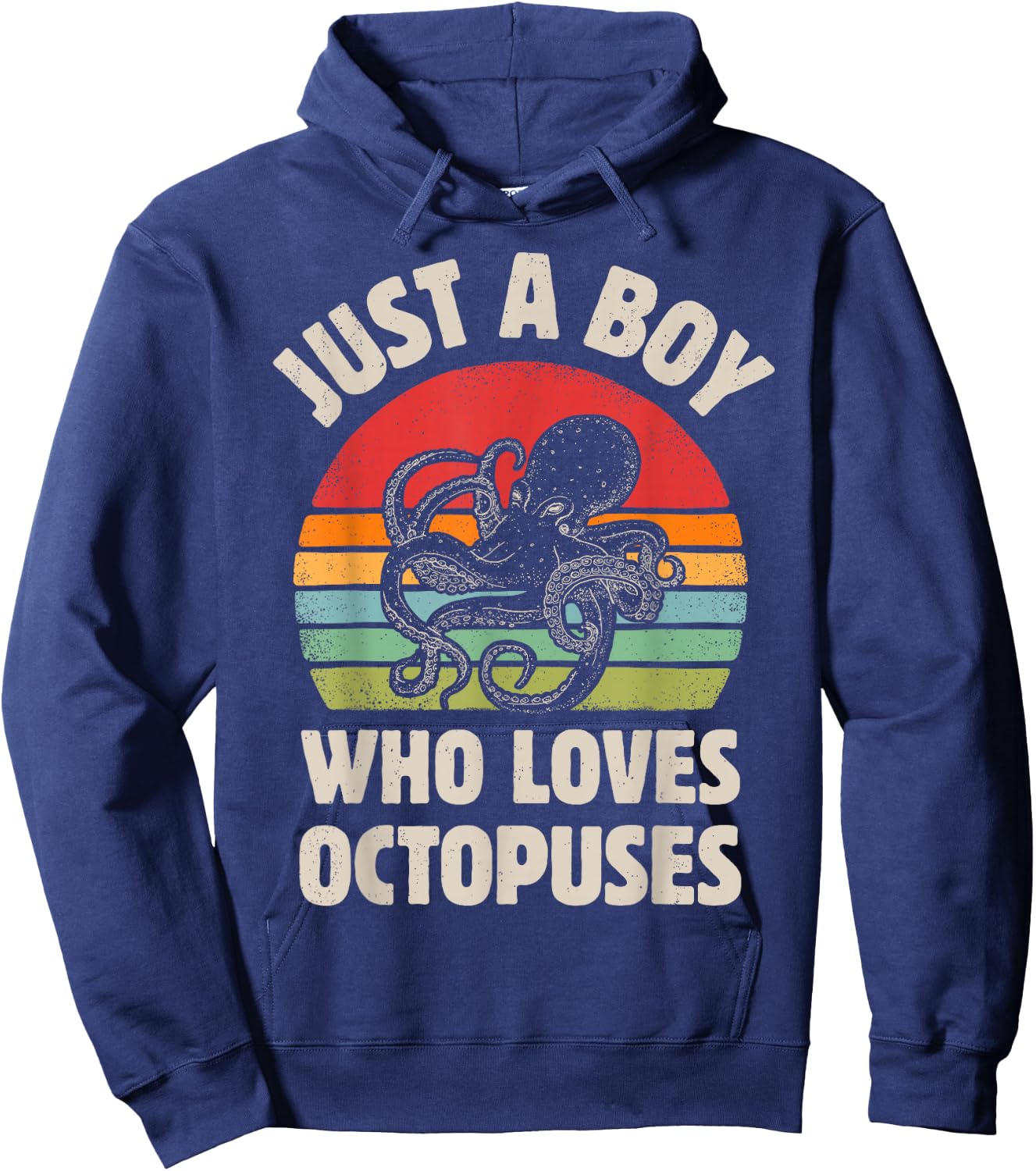 Octopus Just A Boy Who Loves Sea Animals Men Retro Vintage Hoodie - Hoodie | Navy
