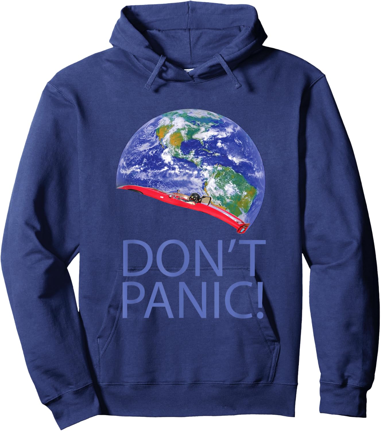 Don't Panic Red Electric Car and Starman Into Space Hoodie - Hoodie | Navy
