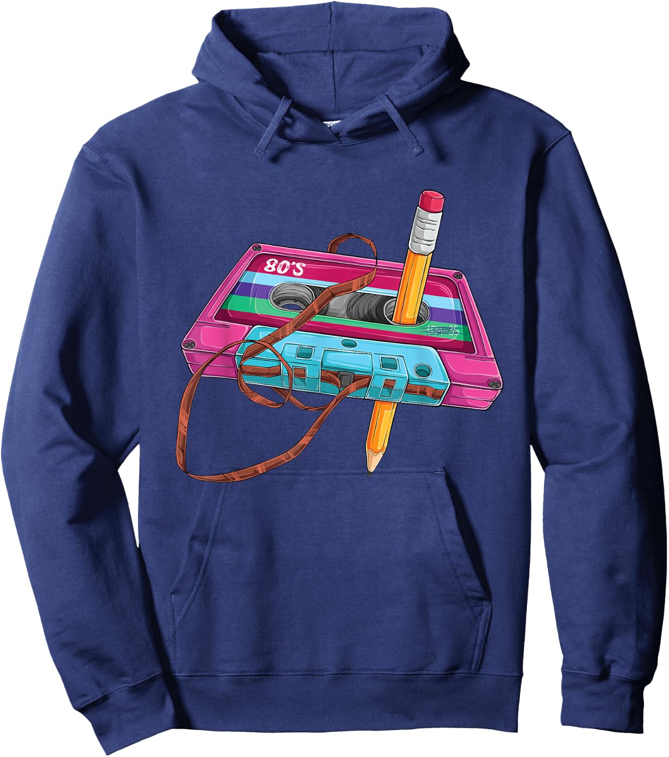 Vintage Cassette Tape Pencil 70's 80's 90's Music Mixtape Hoodie - Hoodie | Navy