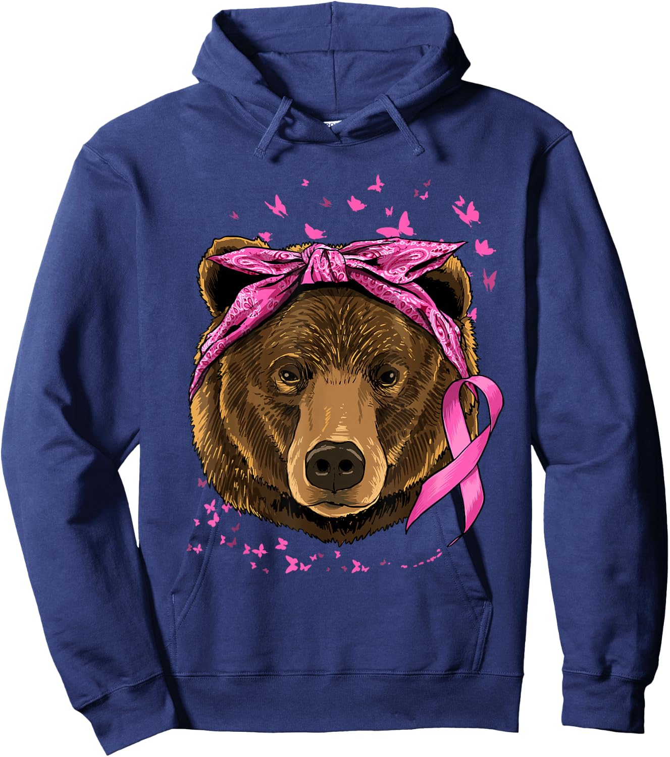Pawsome Breast Cancer Awareness Women's Pink Animal Print - Small - Short Sleeve - Classic Fit - Cotton Blend - Imported Hoodie - Hoodie | Navy