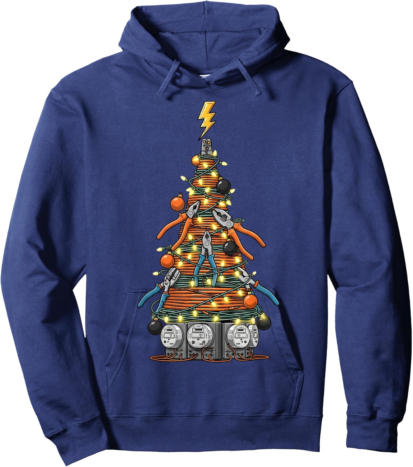 Funny Electrician Christmas Tree Xmas Graphic Men Women Hoodie - Hoodie | Navy