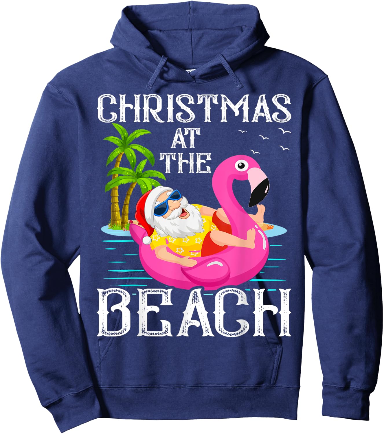 Funny Flamingo Float Santa Claus Christmas At The Beach Women Kids Hoodie - Hoodie | Navy