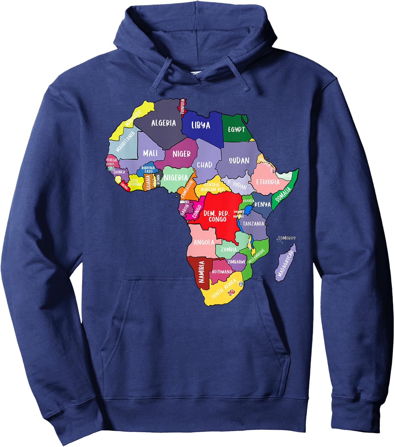 Colourful Africa Map with Country Names, African Continent Hoodie - Hoodie | Navy