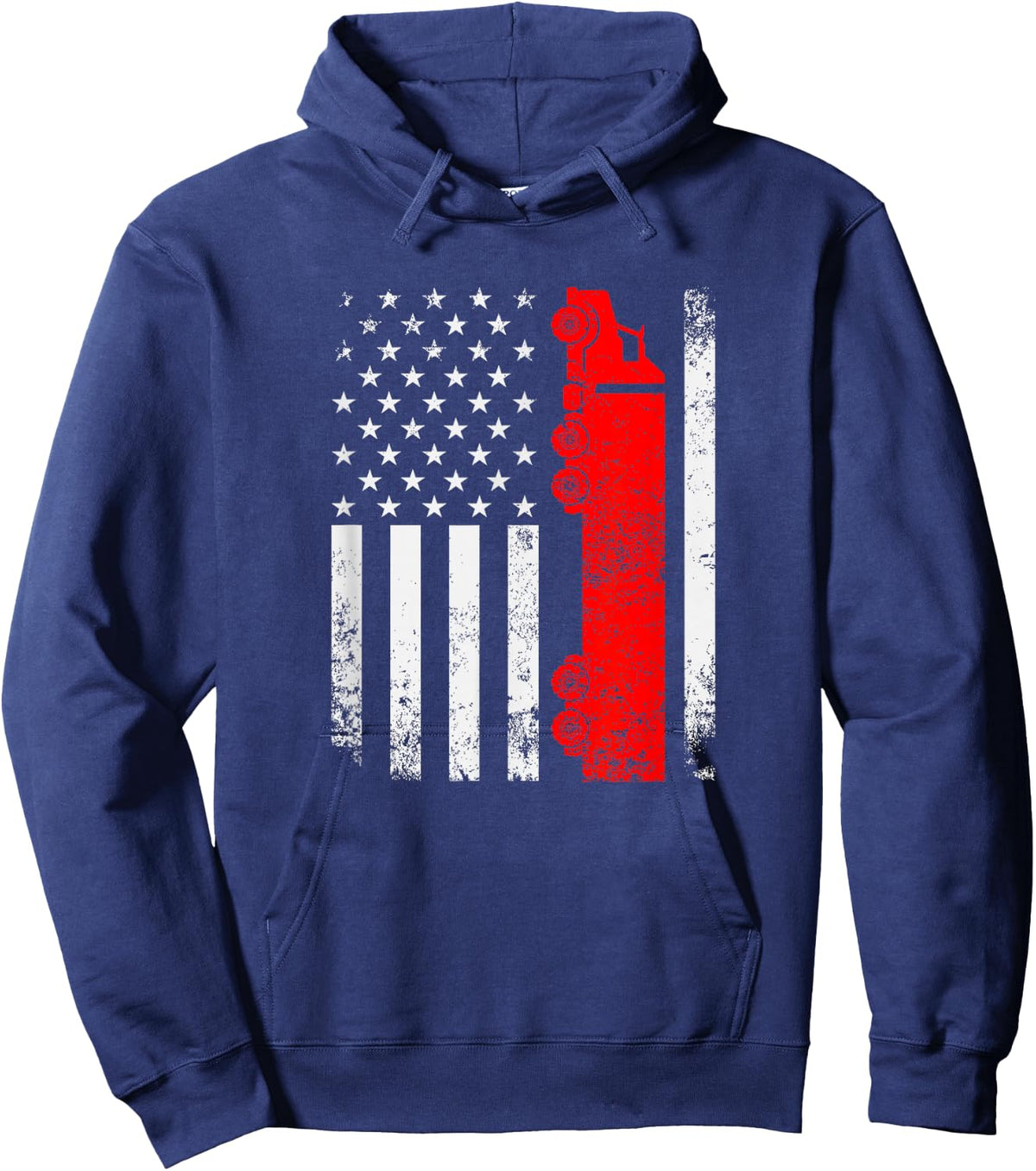 USA American Flag Semi Truck Driver 18 Wheeler Trucker Hoodie - Hoodie | Navy