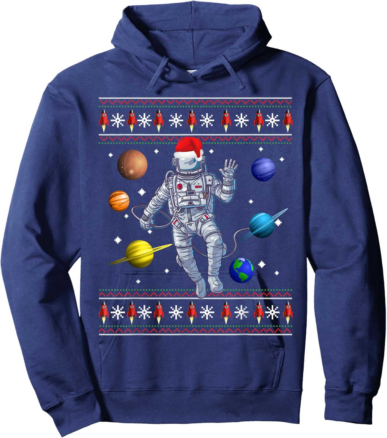 Astronaut Space Planets Lover Ugly Christmas Sweater Style Hoodie - Hoodie | Navy