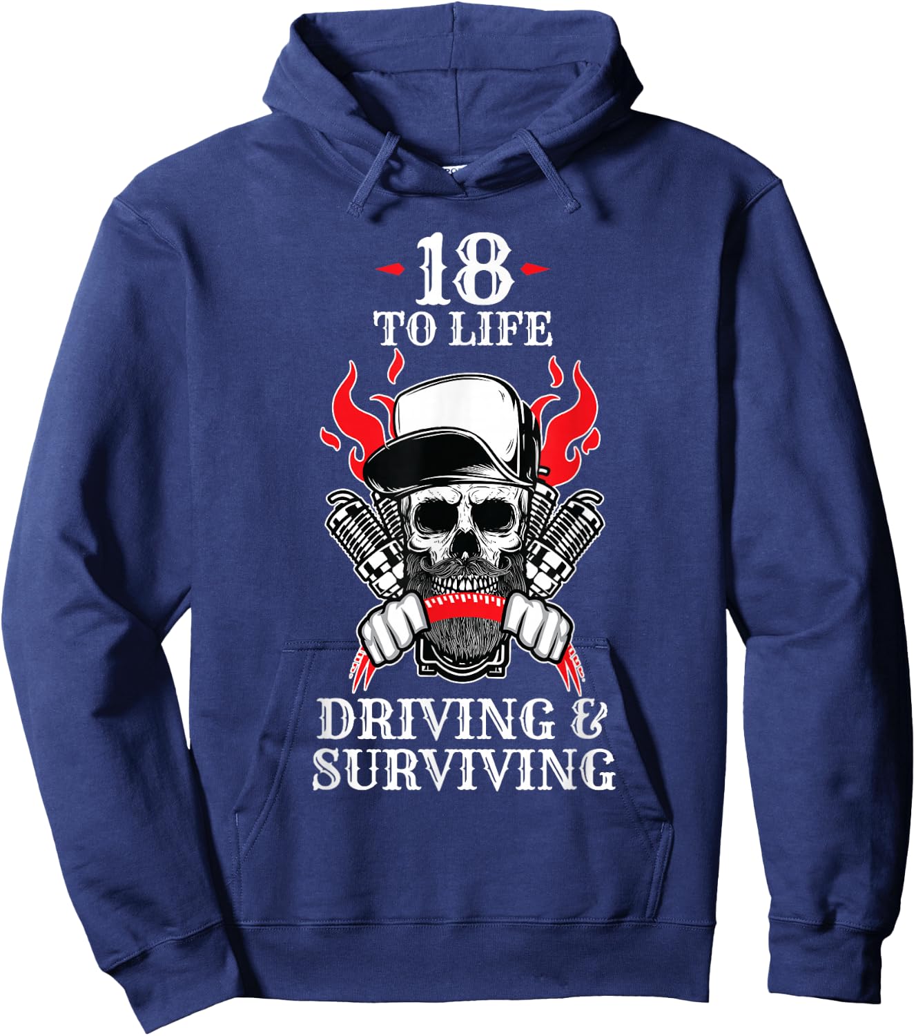 18 to Life Trucker T Shirt | Skull Flames Truck Driver Shirt Hoodie - Hoodie | Navy