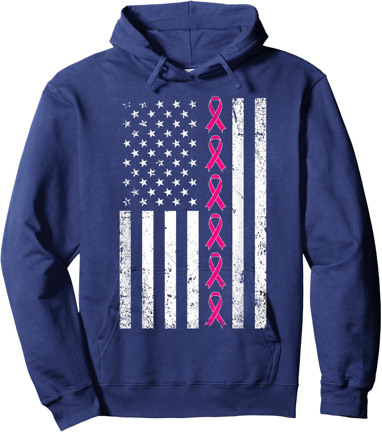 Breast Cancer Shirt Women Men USA Flag Pink Ribbon Hoodie - Hoodie | Navy