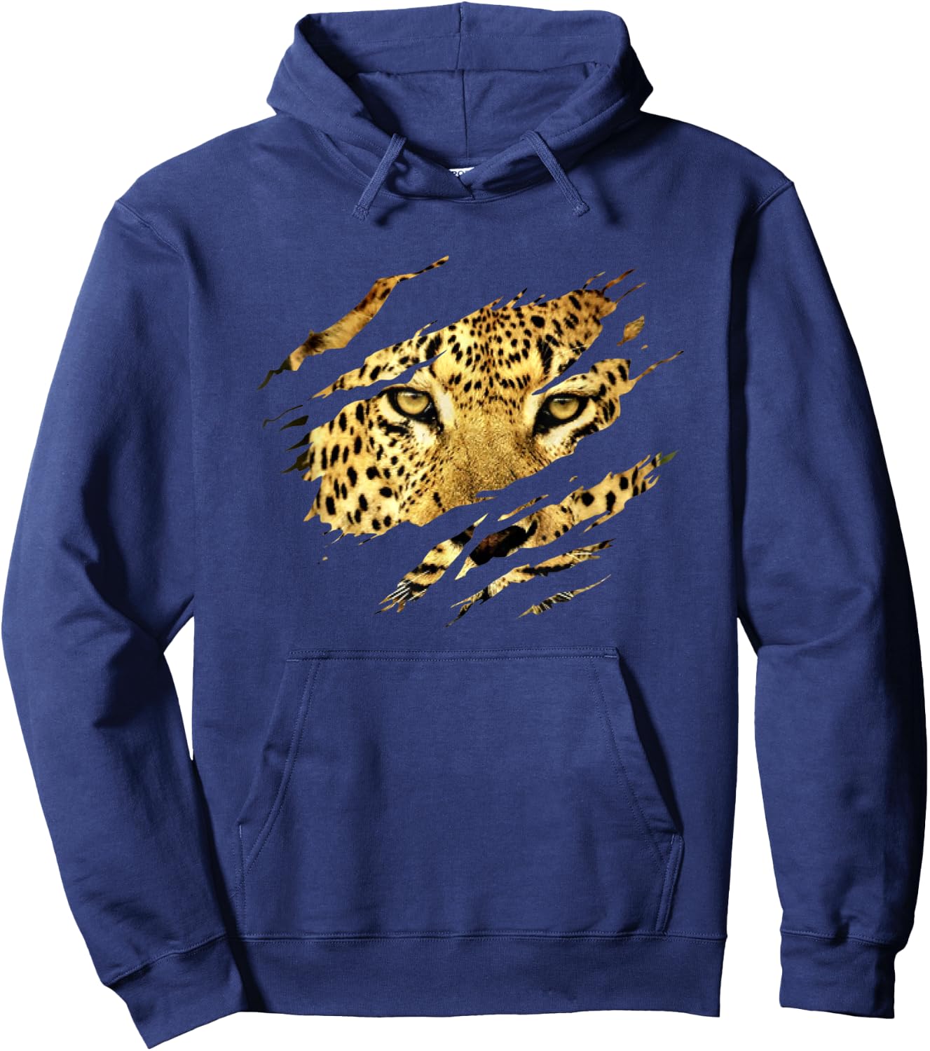 Leopard - Torn Design Picture Of A Leopard's Face Hoodie - Hoodie | Navy