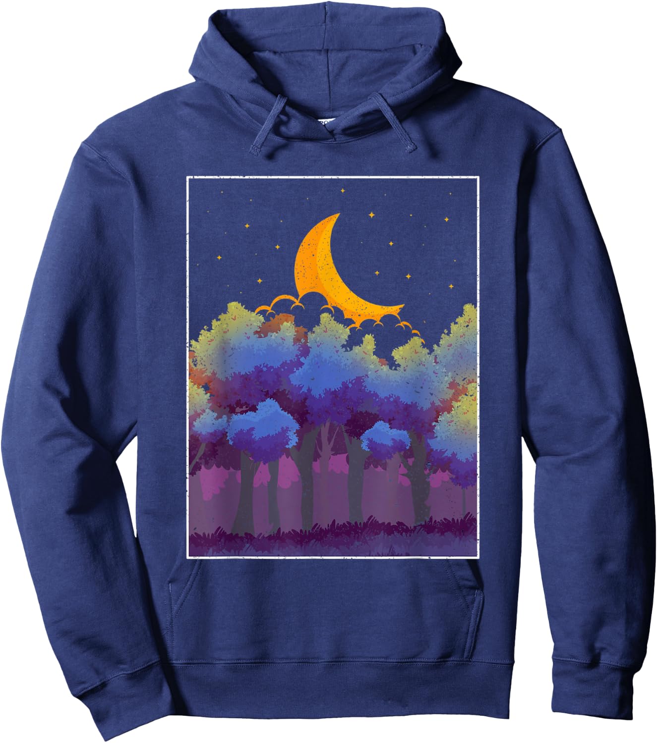 Crescent Moon Forest Trees Outdoor Moonlight Nature Hoodie - Hoodie | Navy