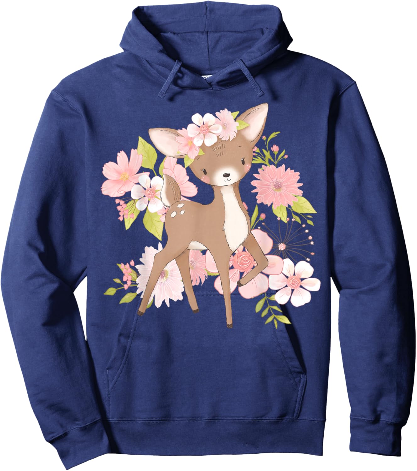 Adorable Floral Woodland Deer Harmony Cute Deer with Flowers and Blossoms - Black - - Kids - Short Sleeve - Modern - Animal Theme - All Seasons Hoodie - Hoodie | Navy