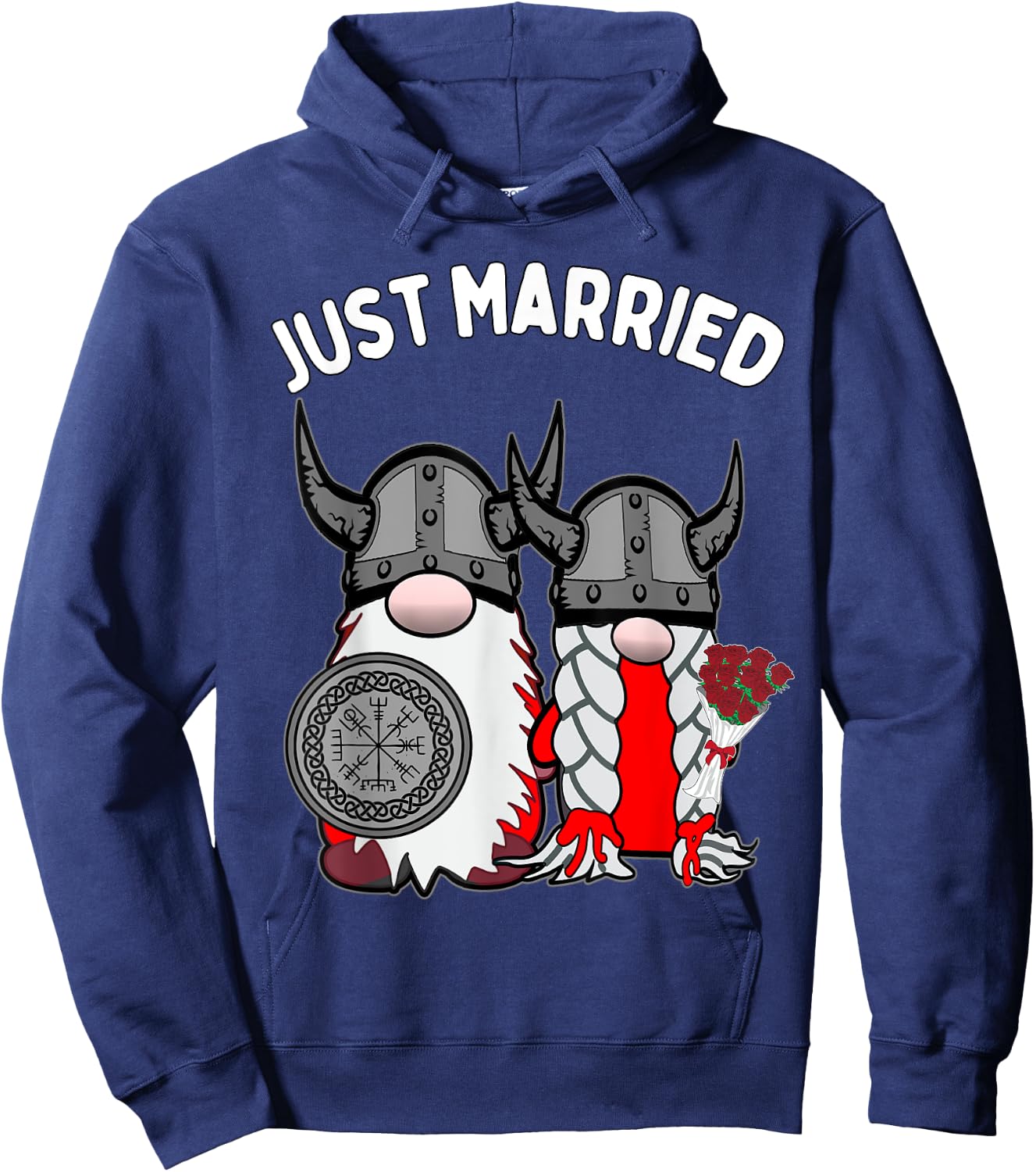 Just Married Nordic Gnome Viking Tomte Couple Wedding Hoodie - Hoodie | Navy