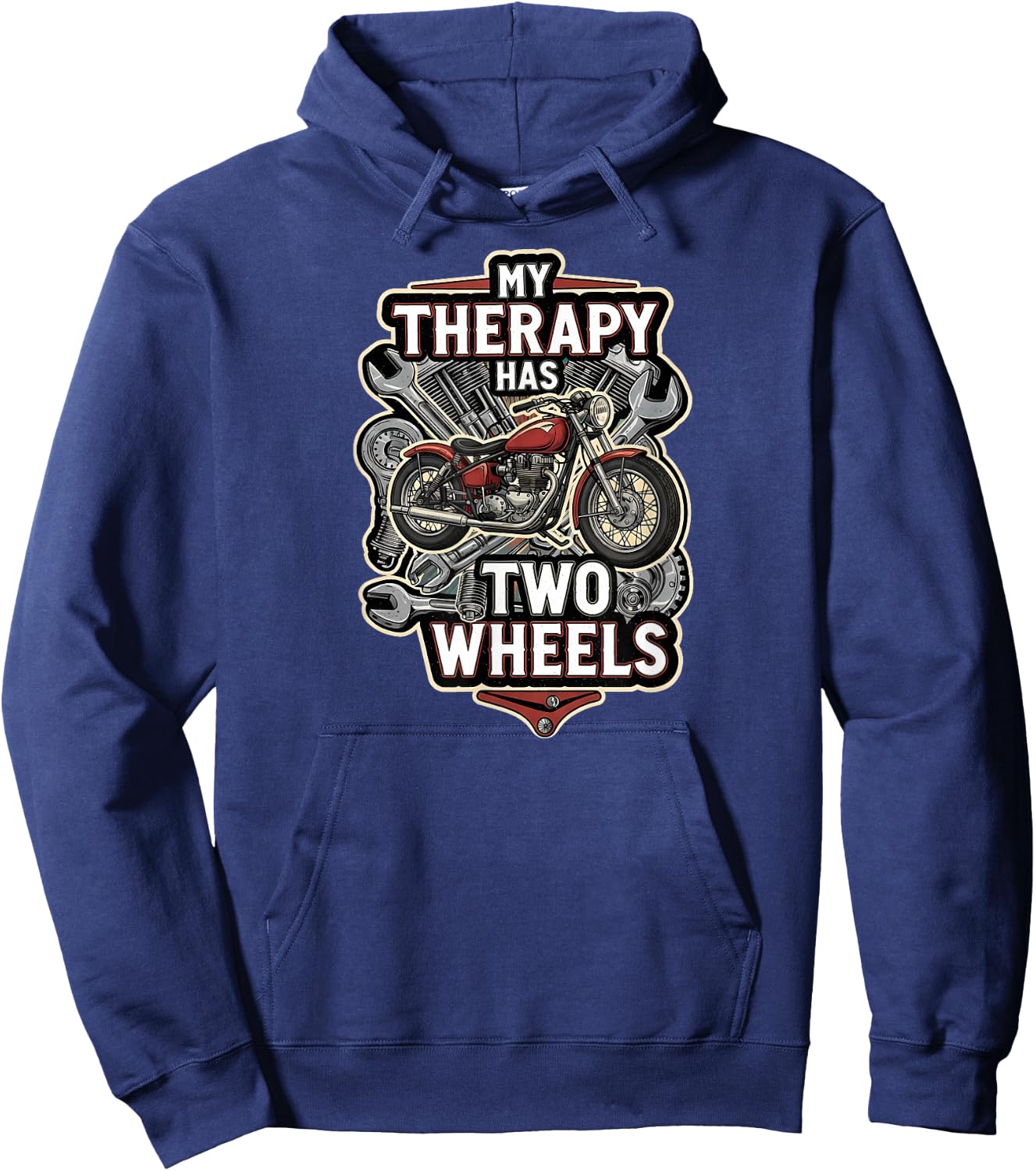 Motorcycle Rider Therapy Two Wheels Vintage Bike Hoodie - Hoodie | Navy
