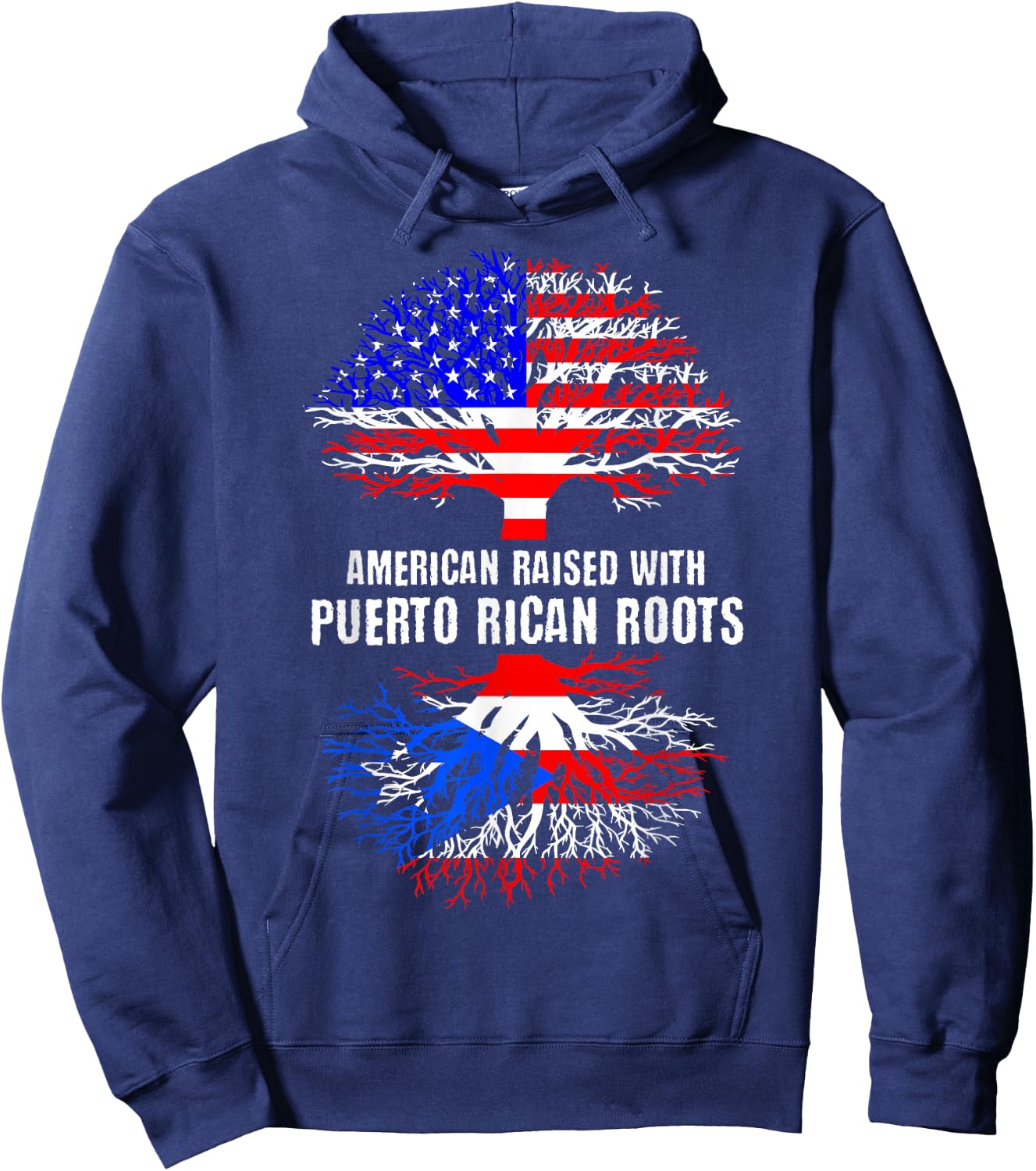 American Raised with Puerto Rican Roots USA Flag Puerto Rico Small Hoodie - Hoodie | Navy