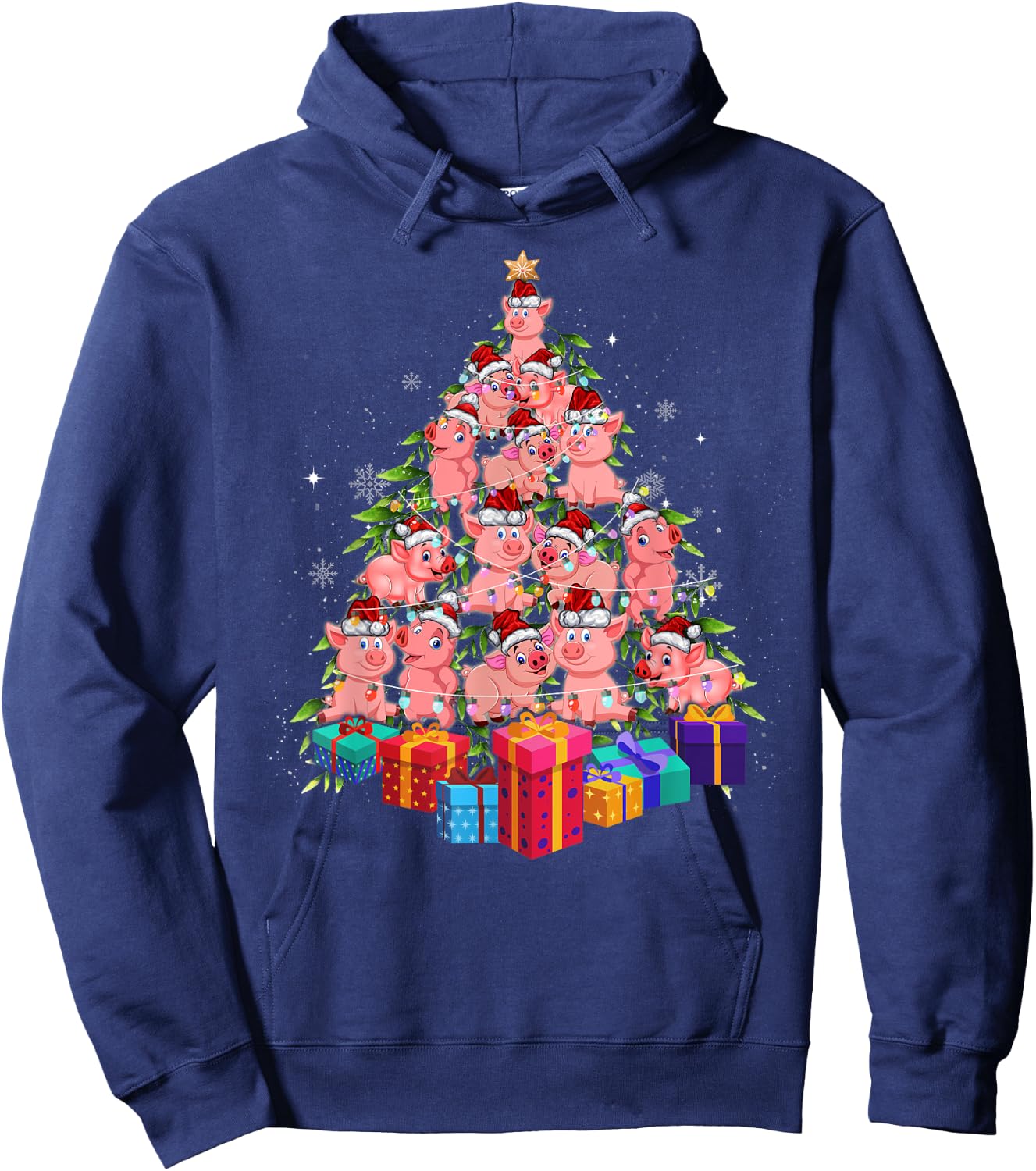 Funny Farmer Christmas Tree Pig Family Xmas Pajamas Matching Hoodie - Hoodie | Navy