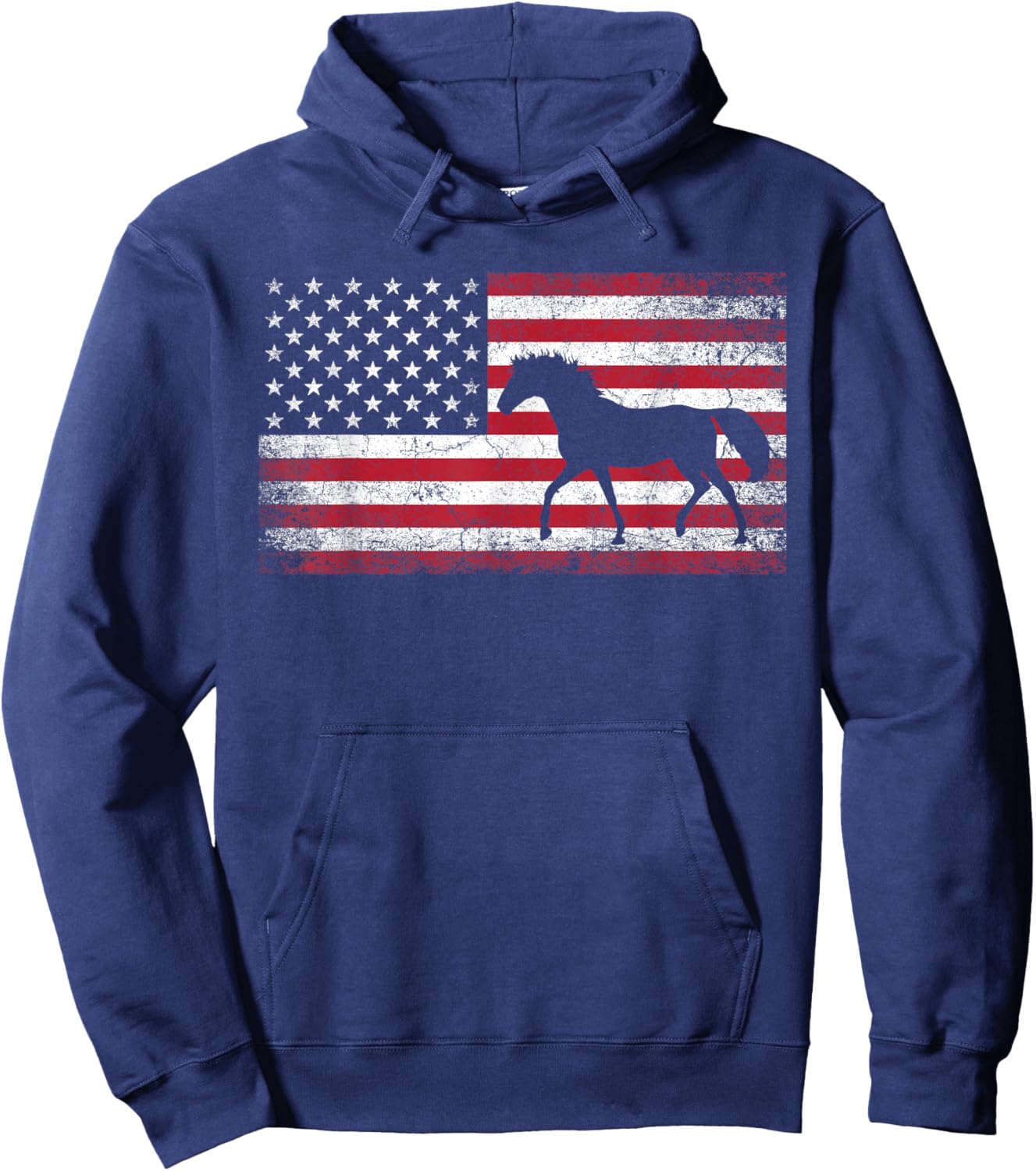Horse Riding Cowboy Cowgirl 4th of July American Flag USA Hoodie - Hoodie | Navy
