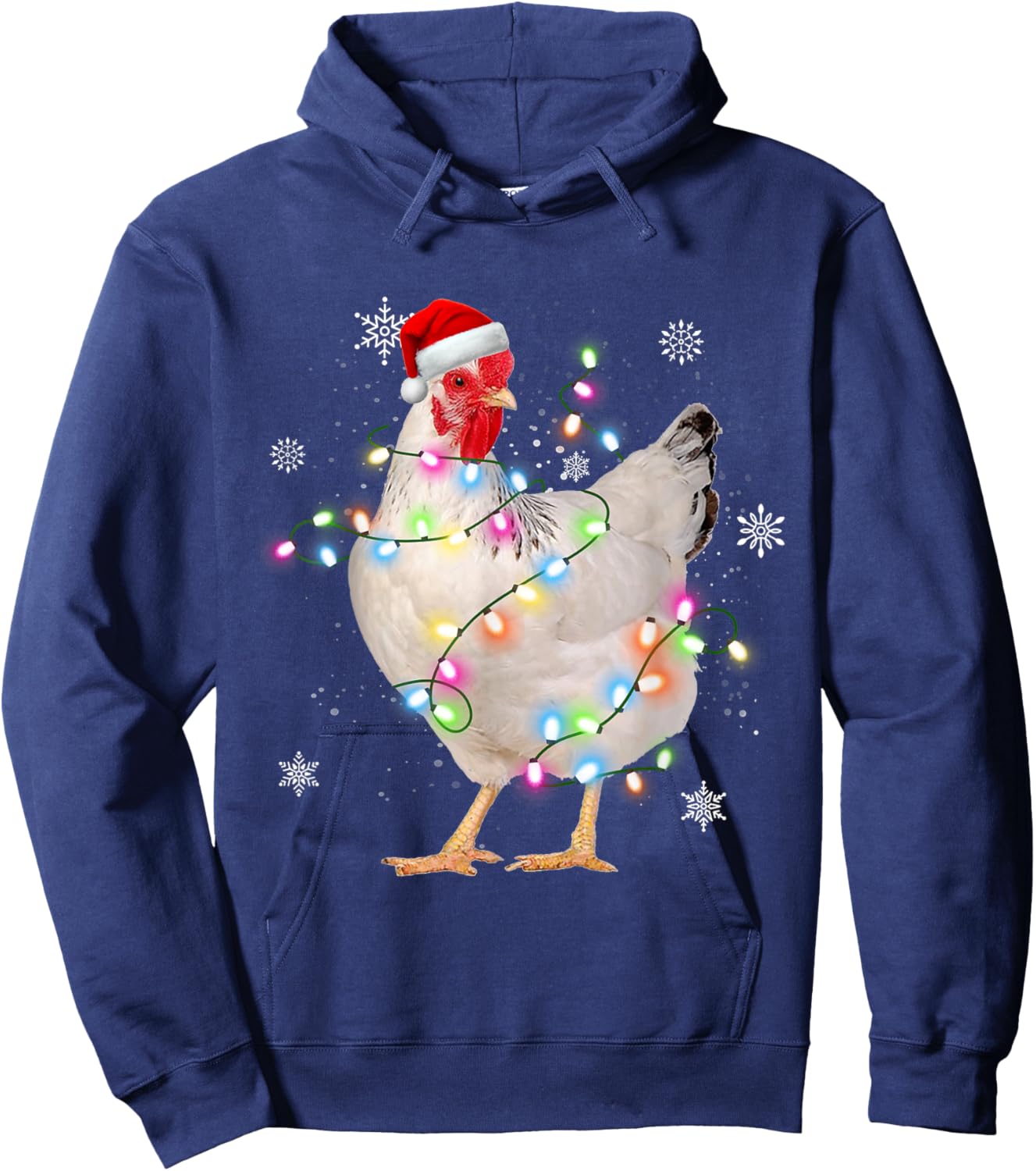 Santa Chicken Christmas Lights Farmer Xmas Chicken Lover Hoodie - Hoodie | Navy
