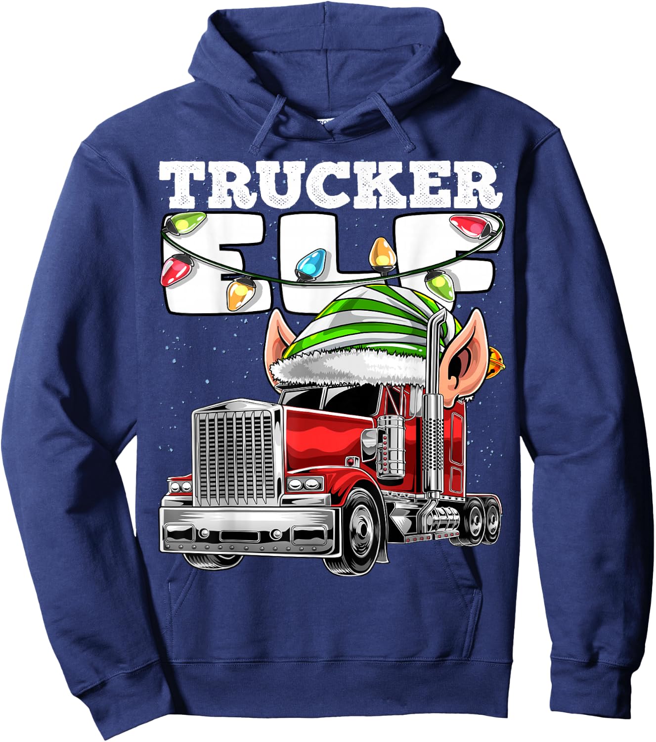 Trucker Elf Truck Driver Big Rig Funny Christmas Gift Men Hoodie - Hoodie | Navy