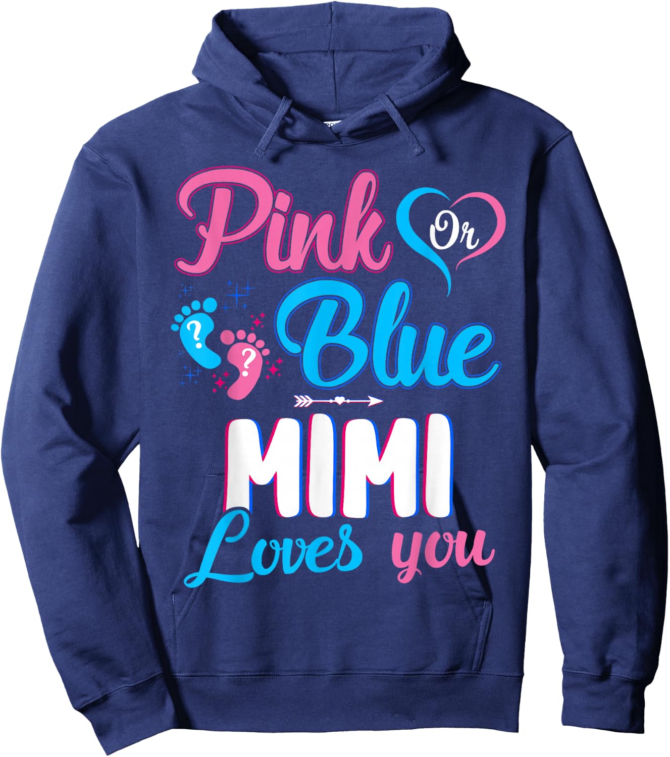 Pink or Blue Mimi Loves You Cute Gender Reveal Baby Shower Hoodie - Hoodie | Navy