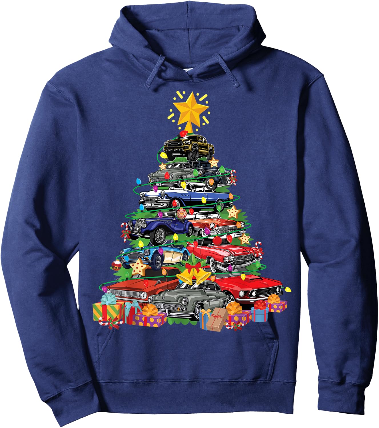 Hotrods Classic Muscle Car Christmas Tree Kids Toddlers Hoodie - Hoodie | Navy