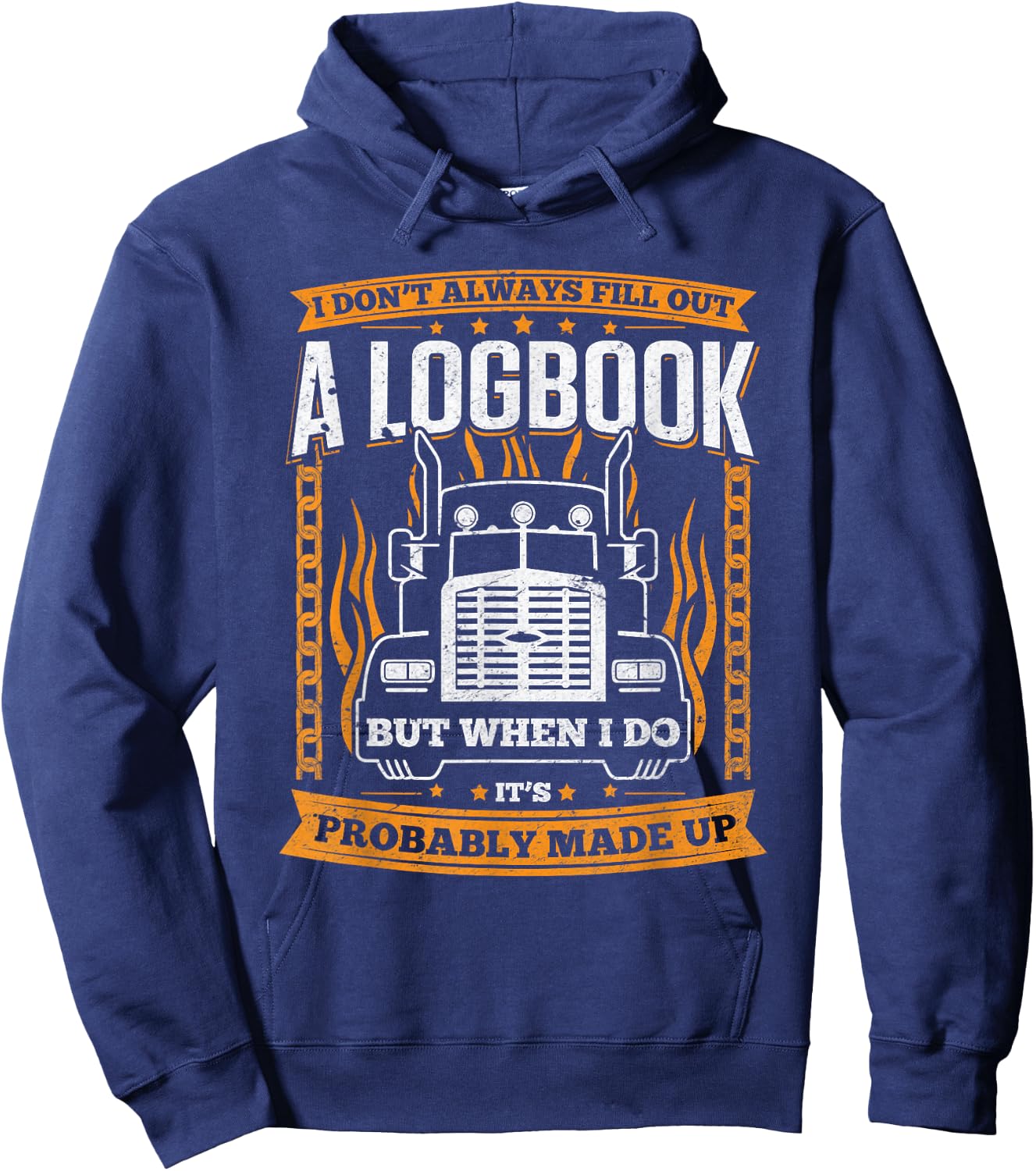 Trucker Gifts Men Women Logbook - Funny Truck Driver Hoodie - Hoodie | Navy