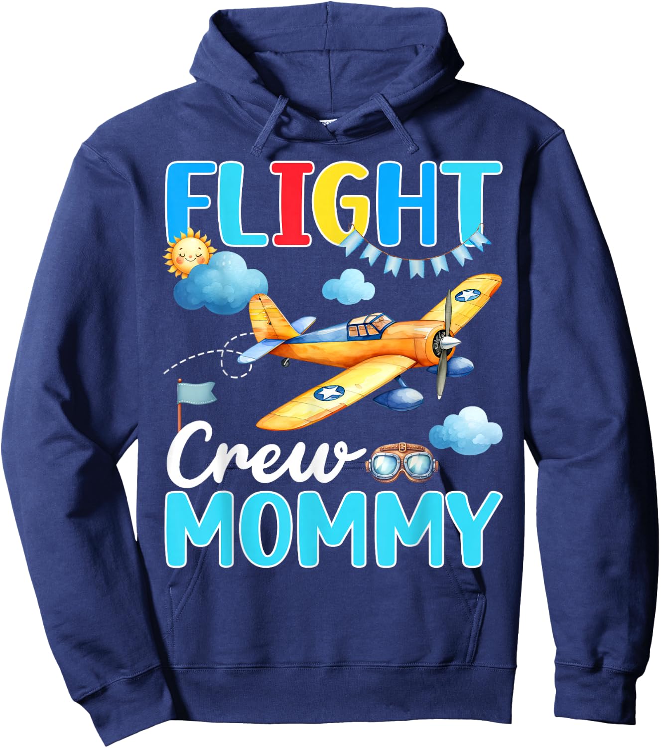 Flight Crew Mommy Birthday Squad Airplane Matching Family Hoodie - Hoodie | Navy