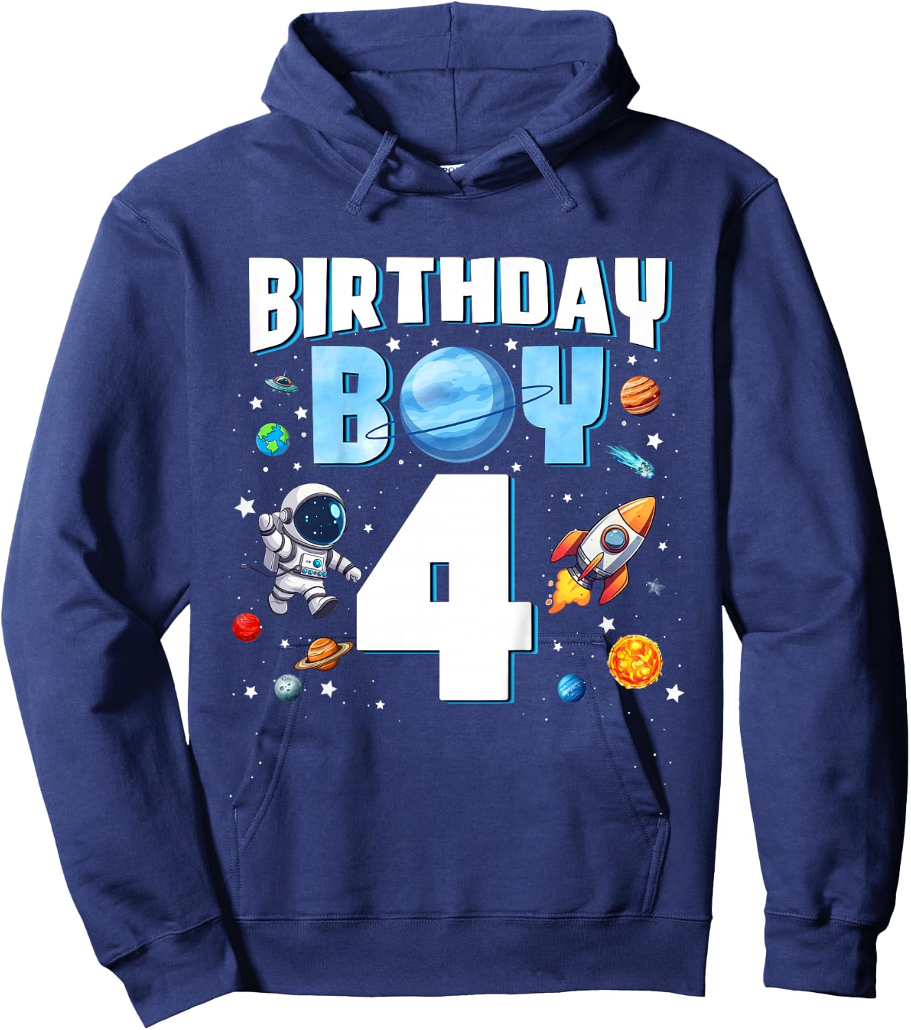 Kids 4 Year Old Astronaut Birthday Boy Outer Space 4th Birthday Hoodie - Hoodie | Navy